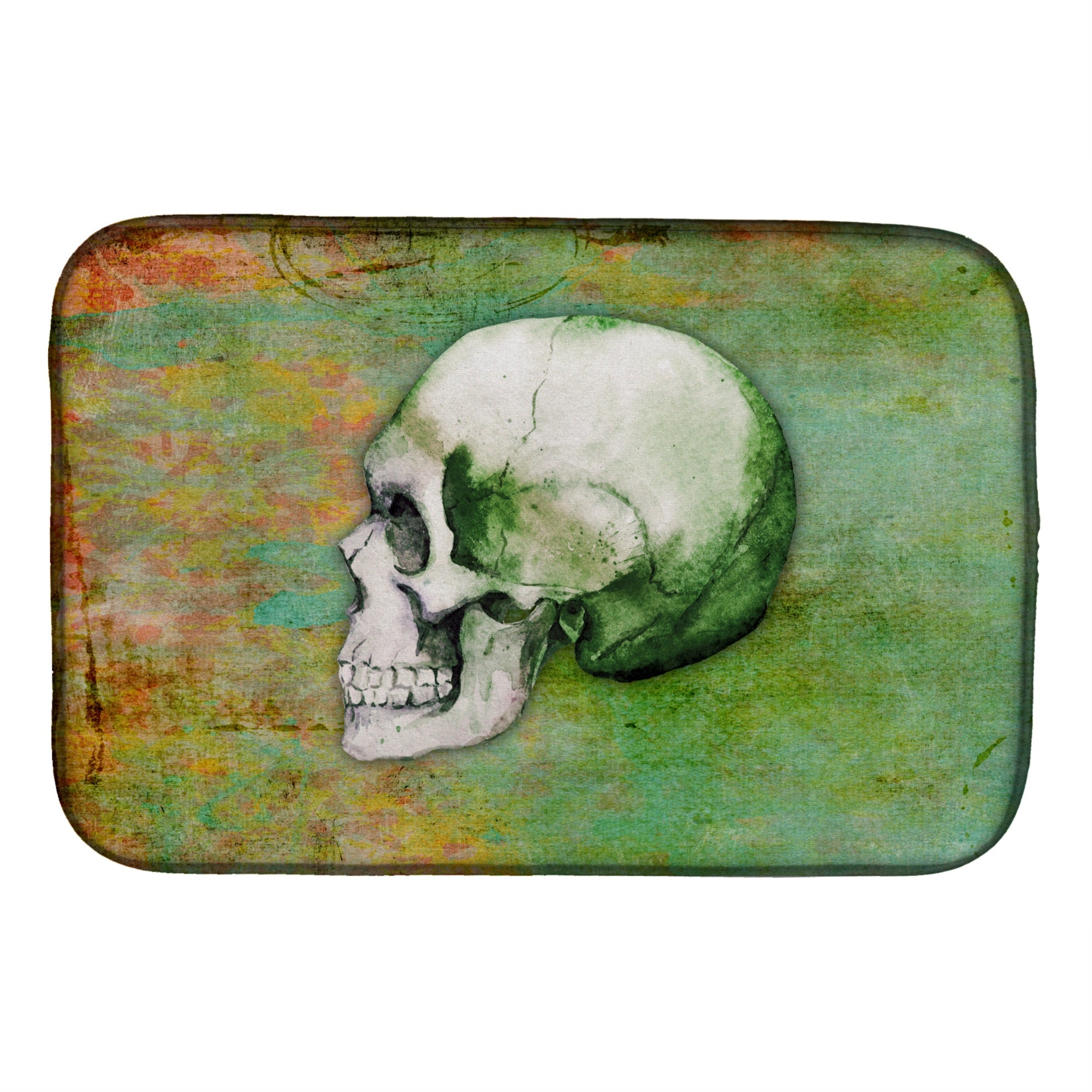 Caroline'S Treasures Day Of The Dead Green Skull Dish Drying Mat, 14 X 21