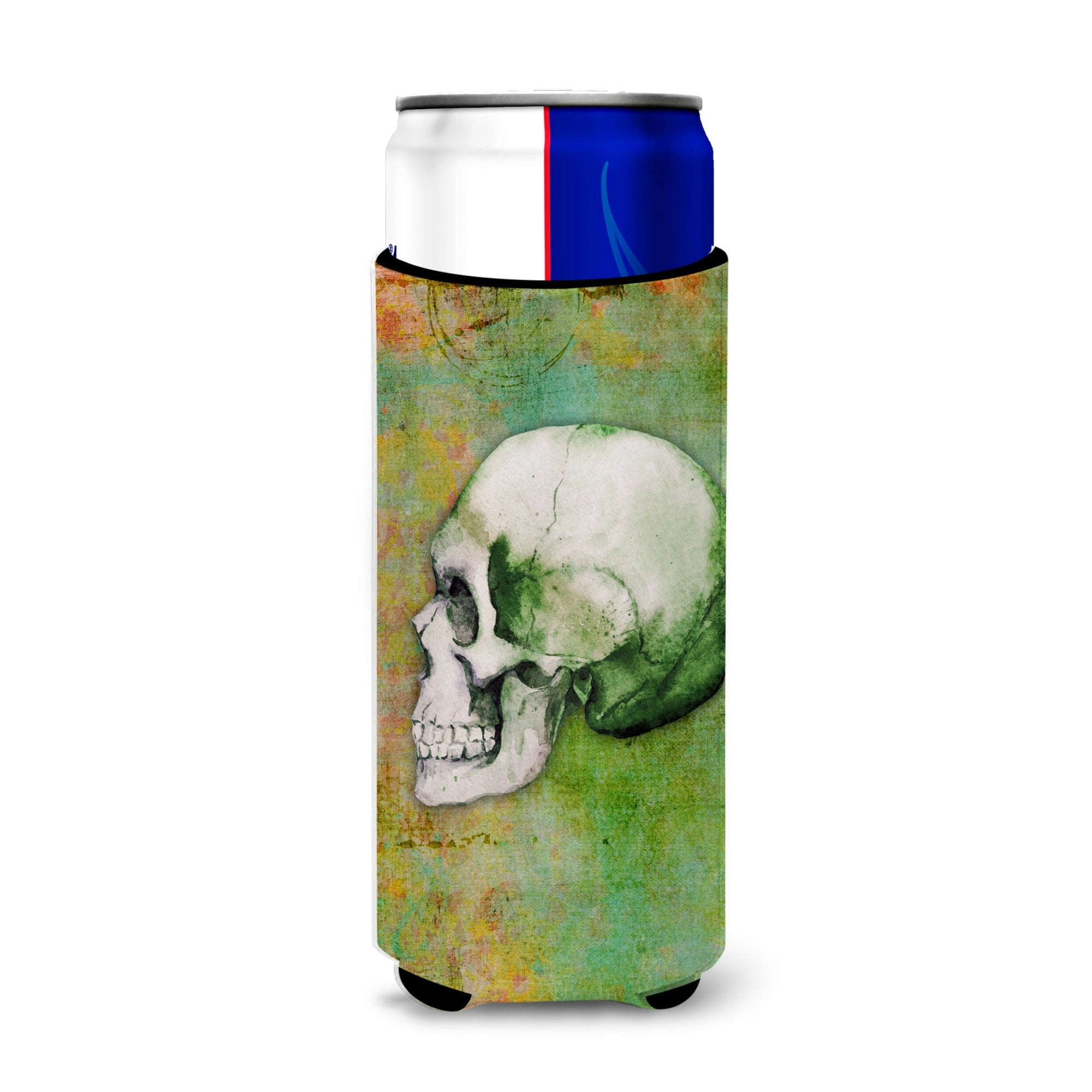 Caroline'S Treasures Day Of The Dead Green Skull Michelob Ultra Hugger For Slim Cans, Slim Can, Multicolor