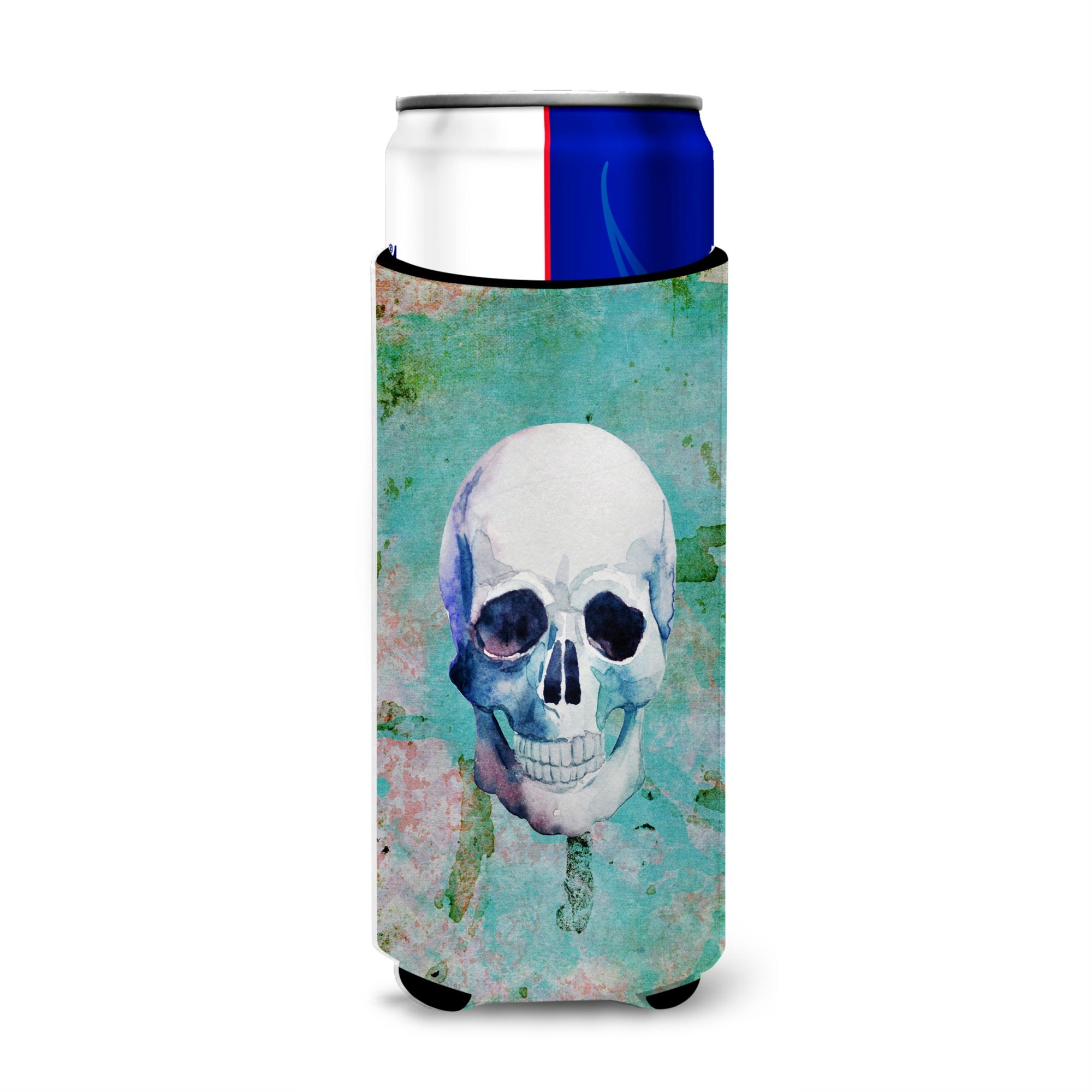 Caroline'S Treasures Day Of The Dead Teal Skull Michelob Ultra Hugger For Slim Cans, Slim Can, Multicolor