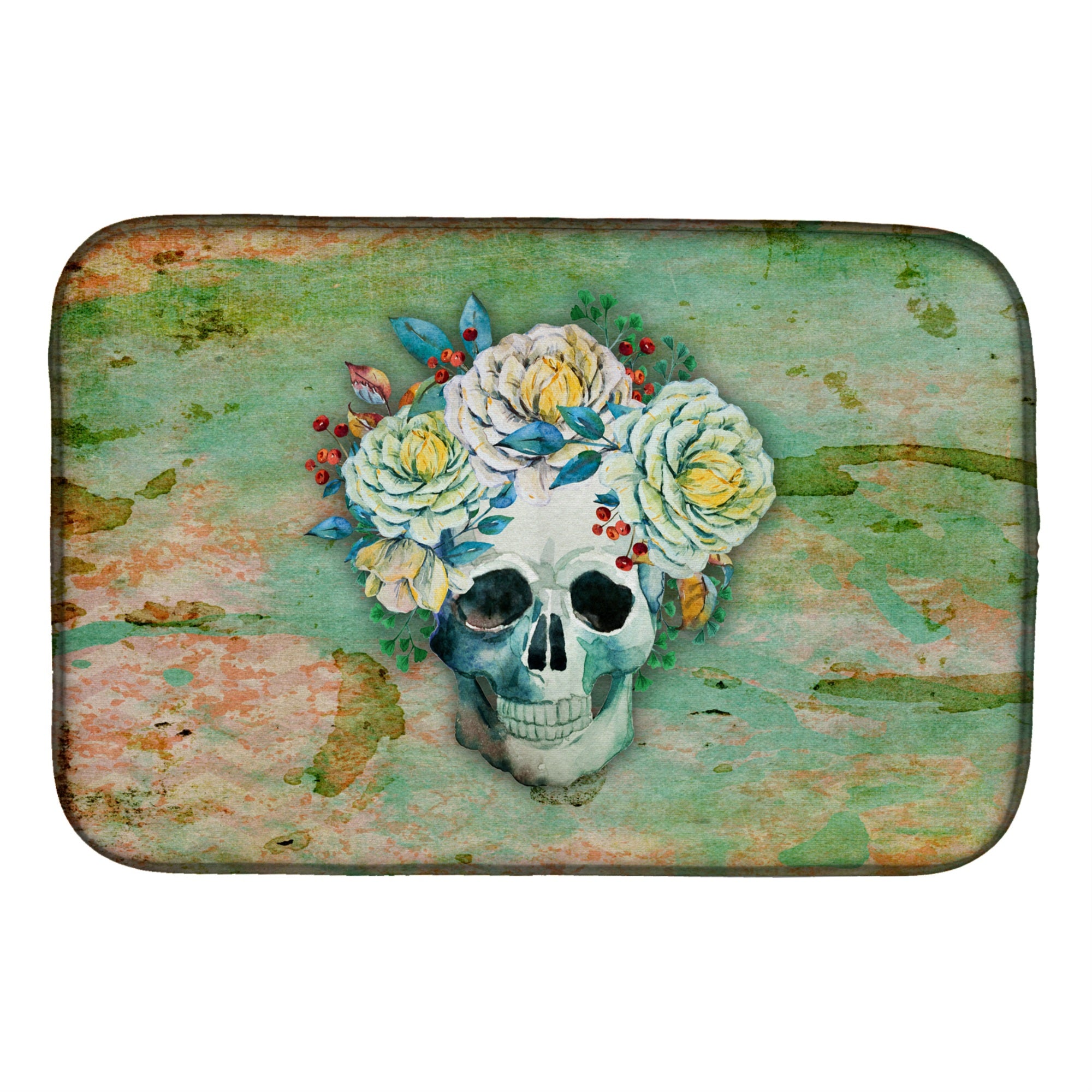 Caroline'S Treasures Day Of The Dead Skull With Flowers Dish Drying Mat, 14 X 21, Multicolor