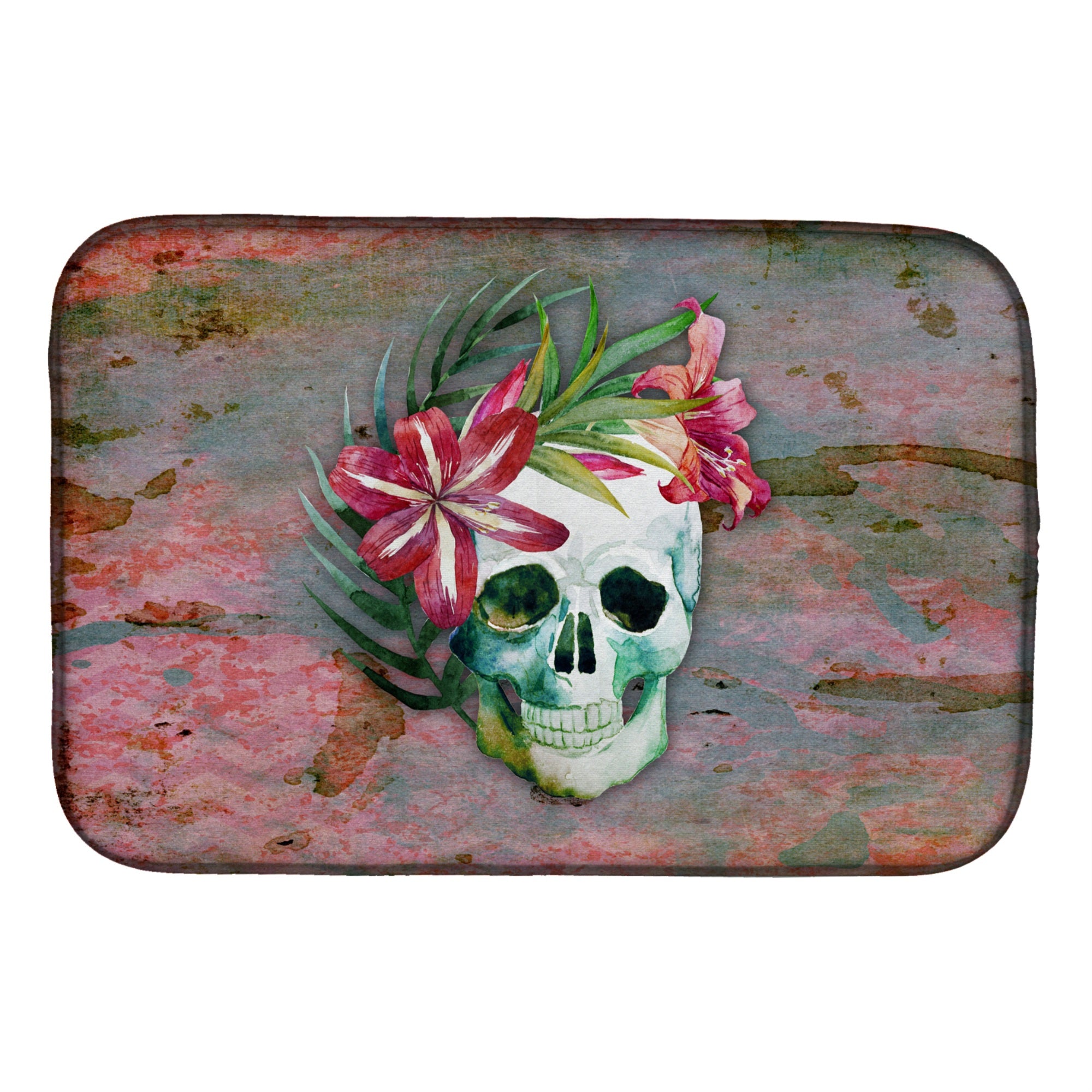 Caroline'S Treasures Day Of The Dead Skull Flowers Dish Drying Mat, 14 X 21