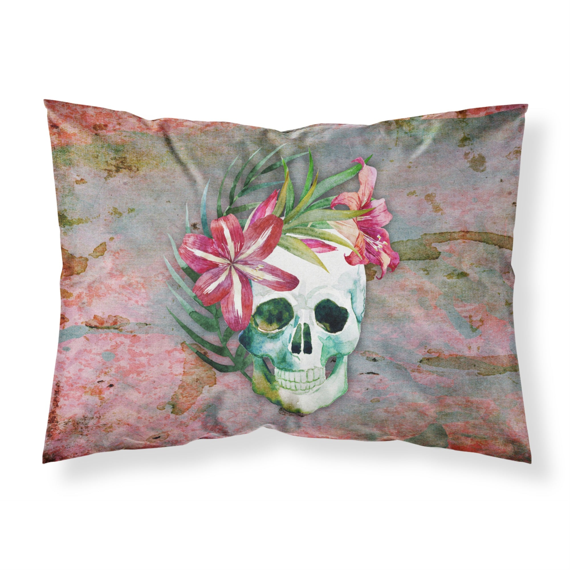 Caroline'S Treasures Day Of The Dead Skull Flowers Printed, Polyester Envelope Closure Pillowcase, Standard, Multicolo