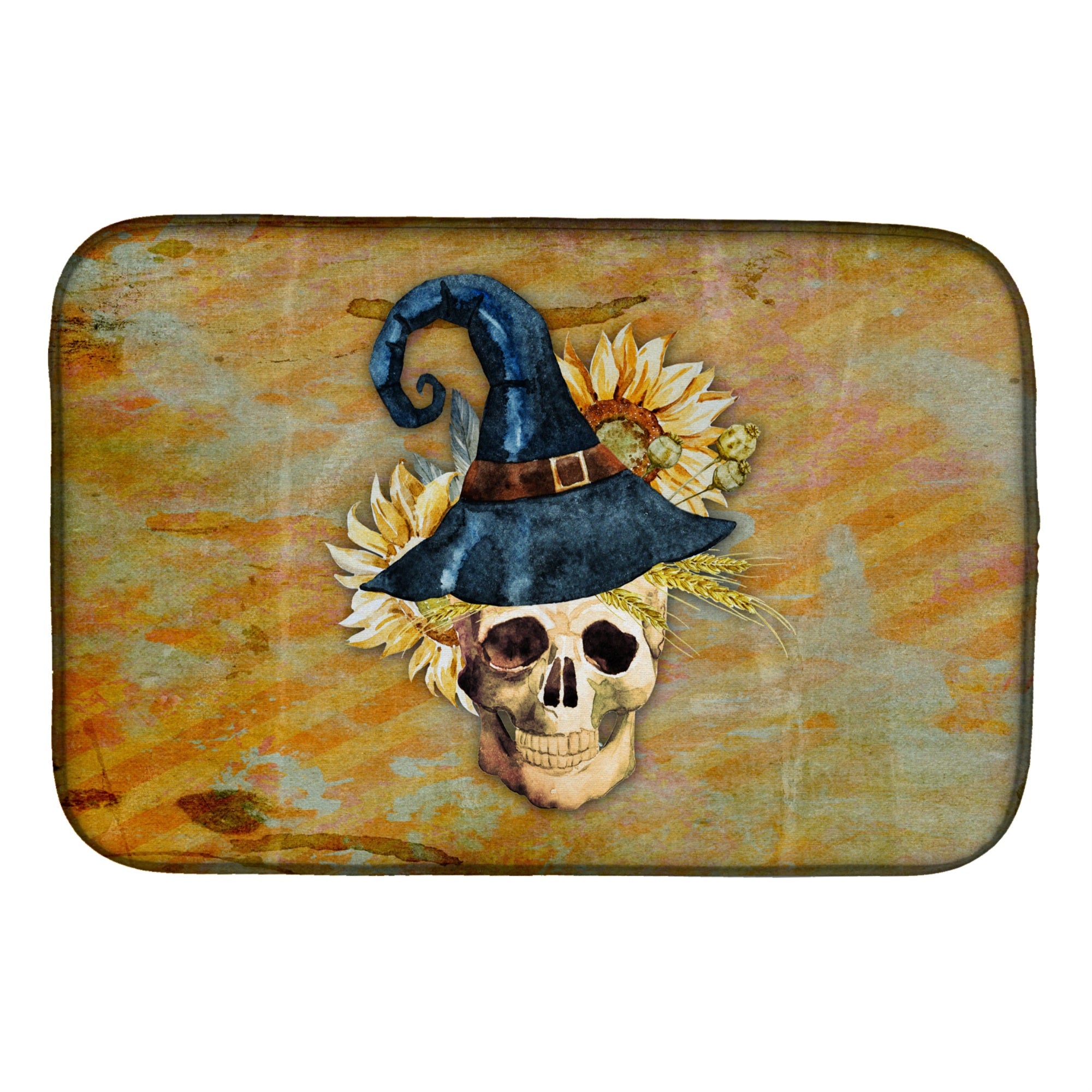 Caroline'S Treasures Day Of The Dead Witch Skull Dish Drying Mat, 14 X 21
