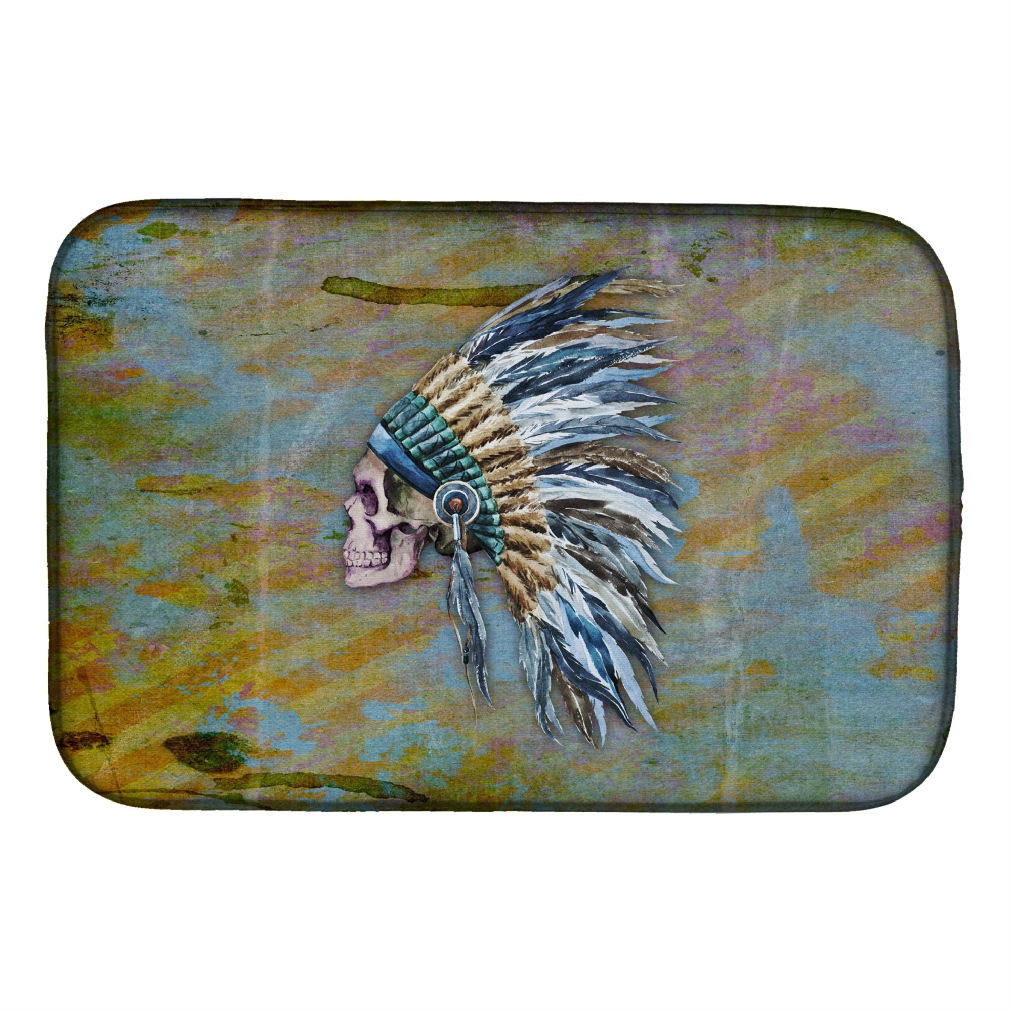 Caroline'S Treasures Day Of The Dead Indian Chief Skull Dish Drying Mat, 14 X 21