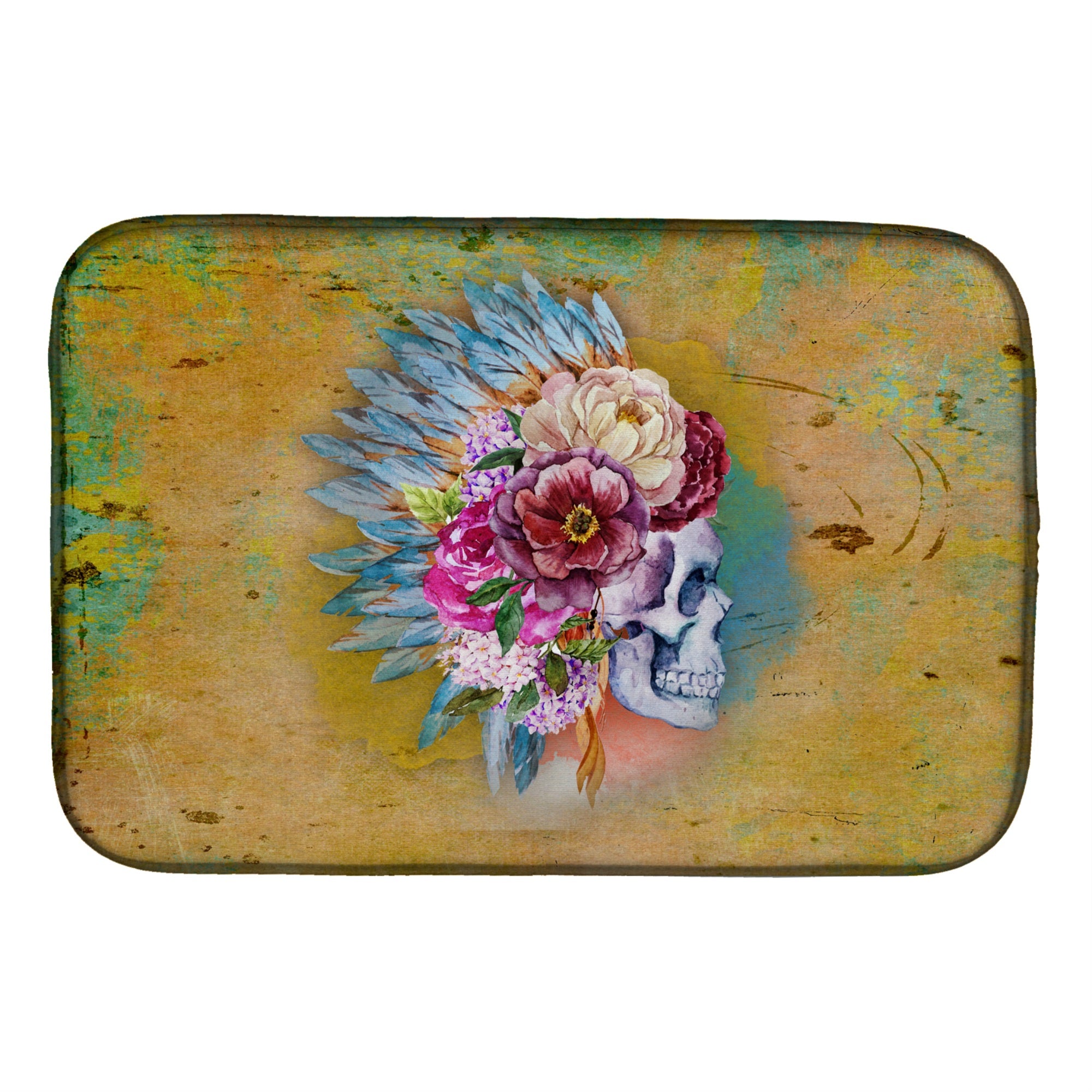 Caroline'S Treasures Day Of The Dead Flowers Skull Dish Drying Mat, 14 X 21, Multicolor