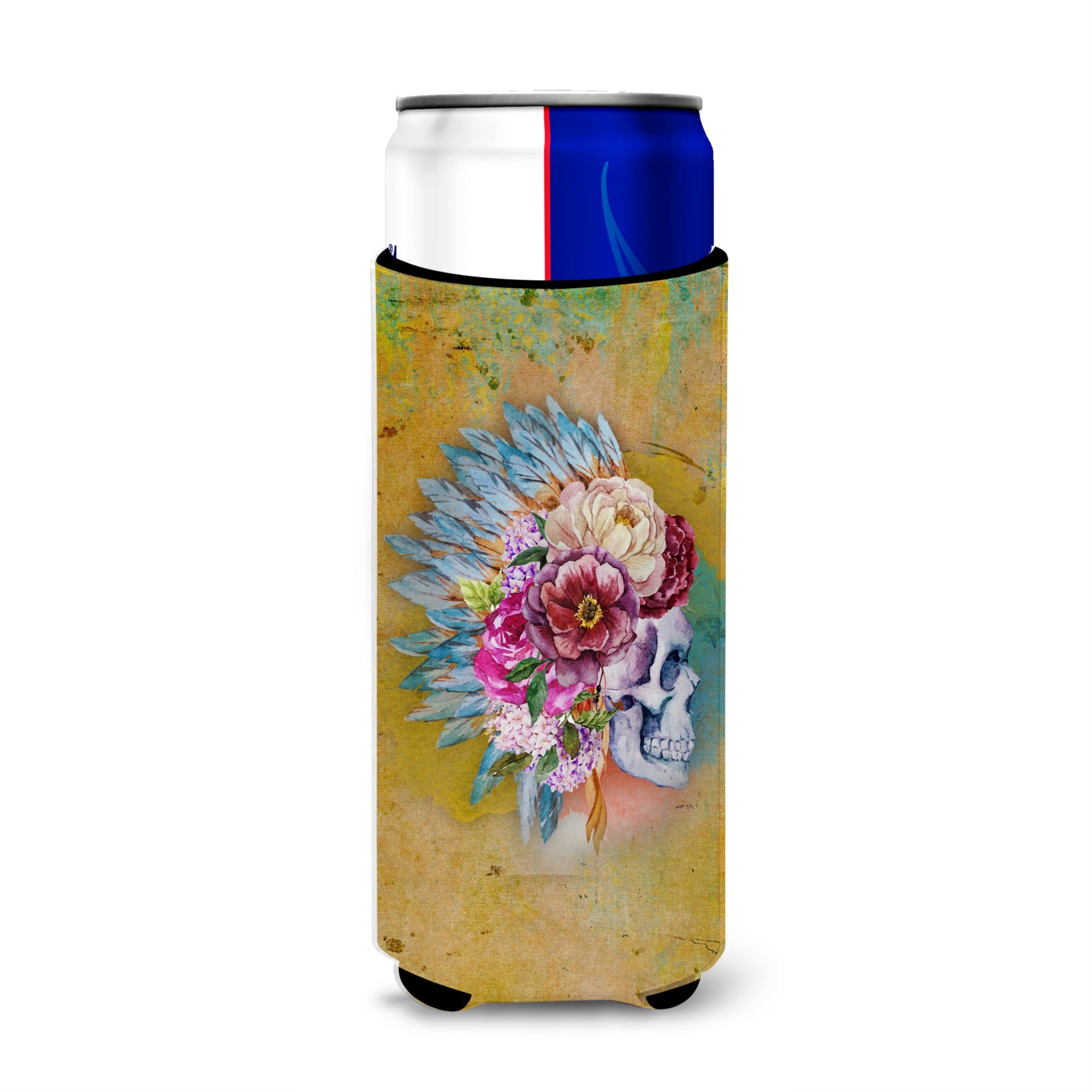 Caroline'S Treasures Day Of The Dead Flowers Skull Michelob Ultra Hugger For Slim Cans, Slim Can, Multicolor