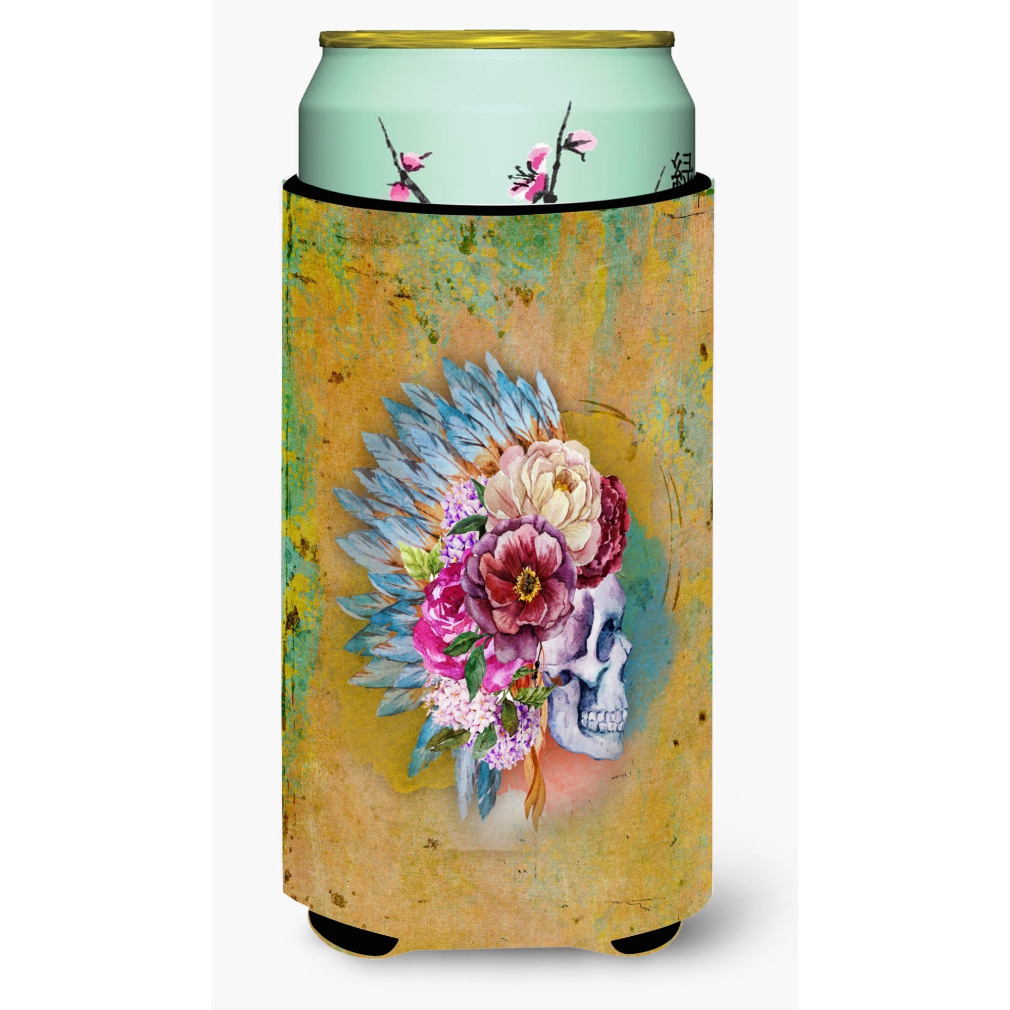 Caroline'S Treasures Day Of The Dead Flowers Skull Tall Boy Beverage Insulator Hugger, Multicolor