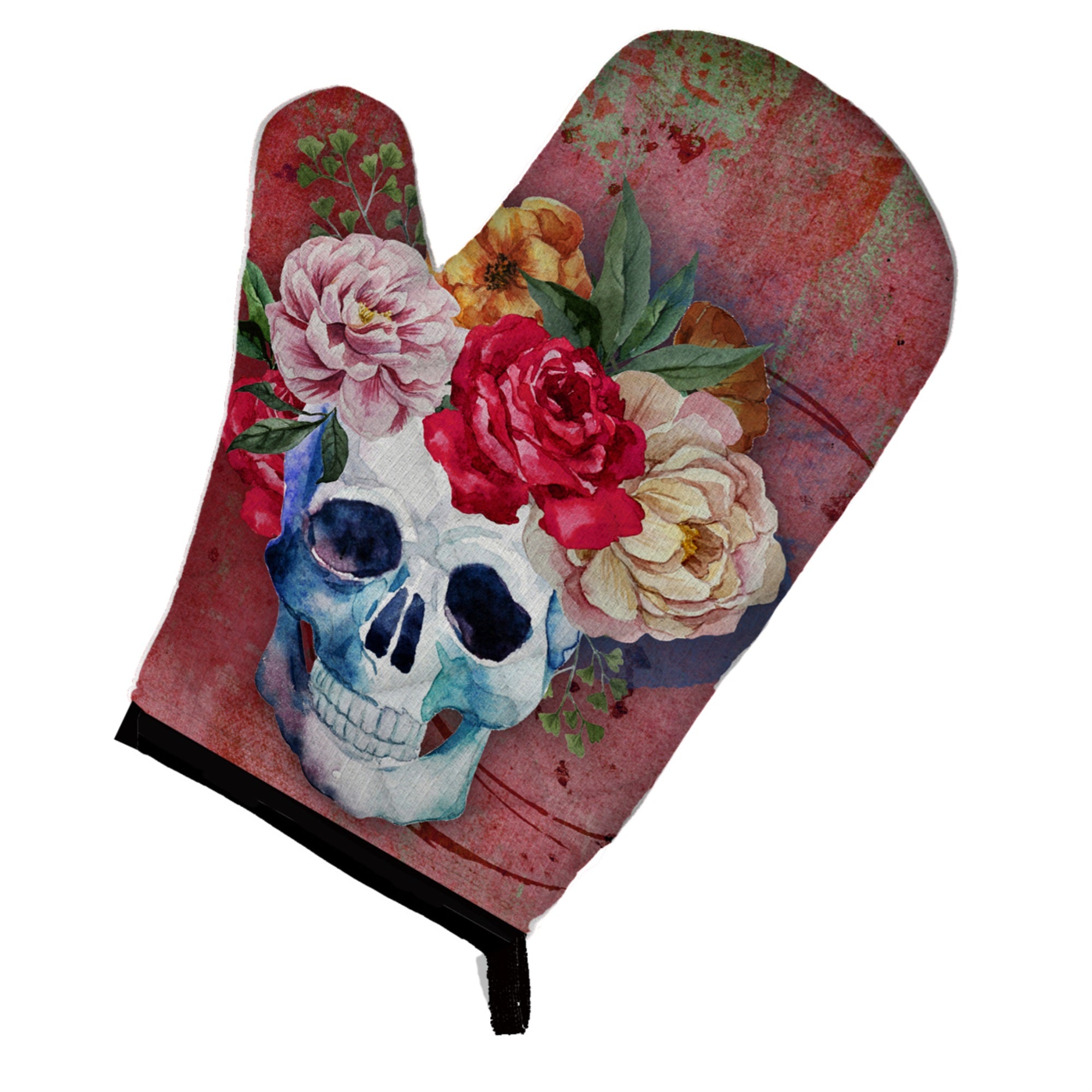 Caroline'S Treasures Day Of The Dead Red Flowers Skull Oven Mitt, Multicolor, 12 X 8.5