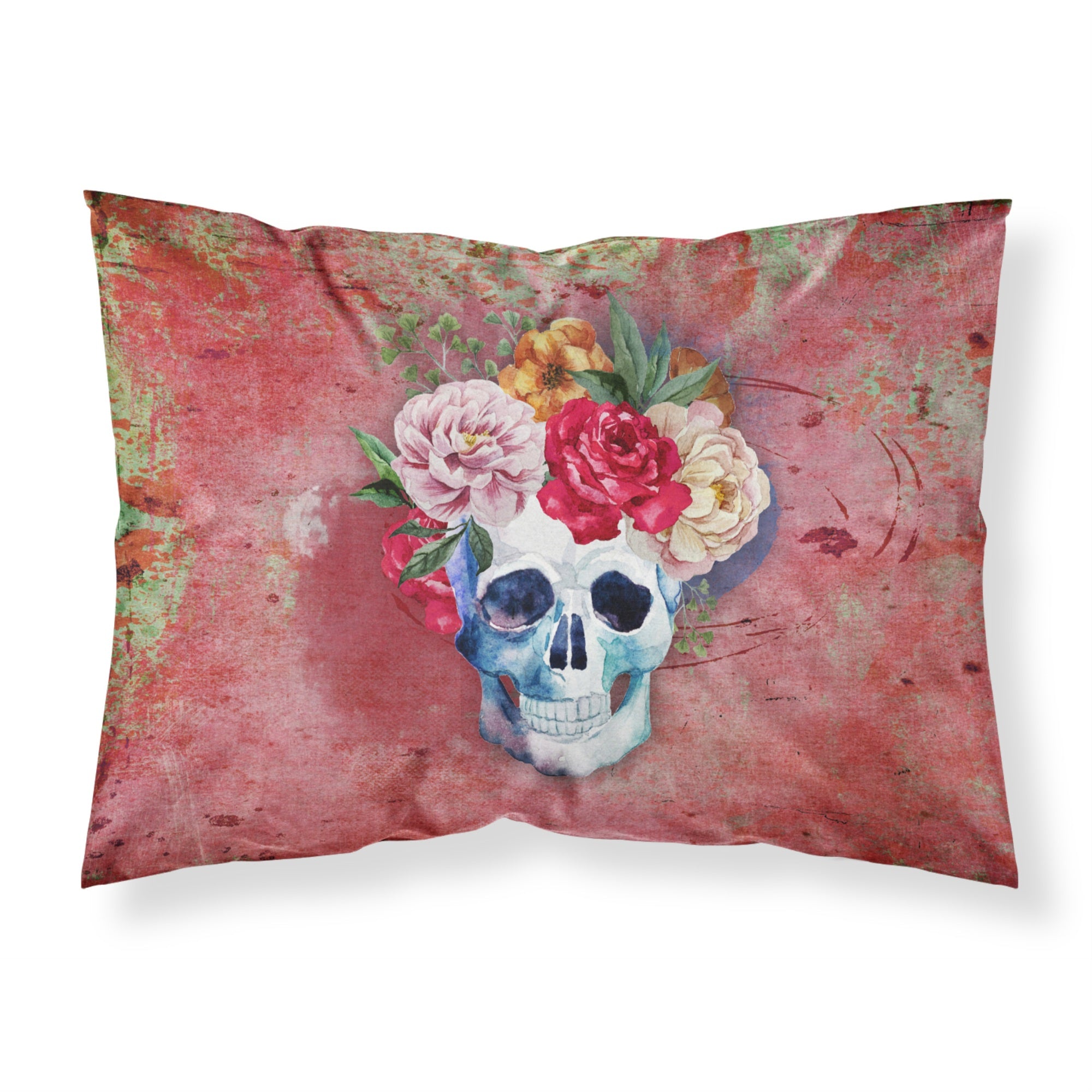 Caroline'S Treasures Day Of The Dead Red Flowers Skull Pillow Case, Standard, Multicolor