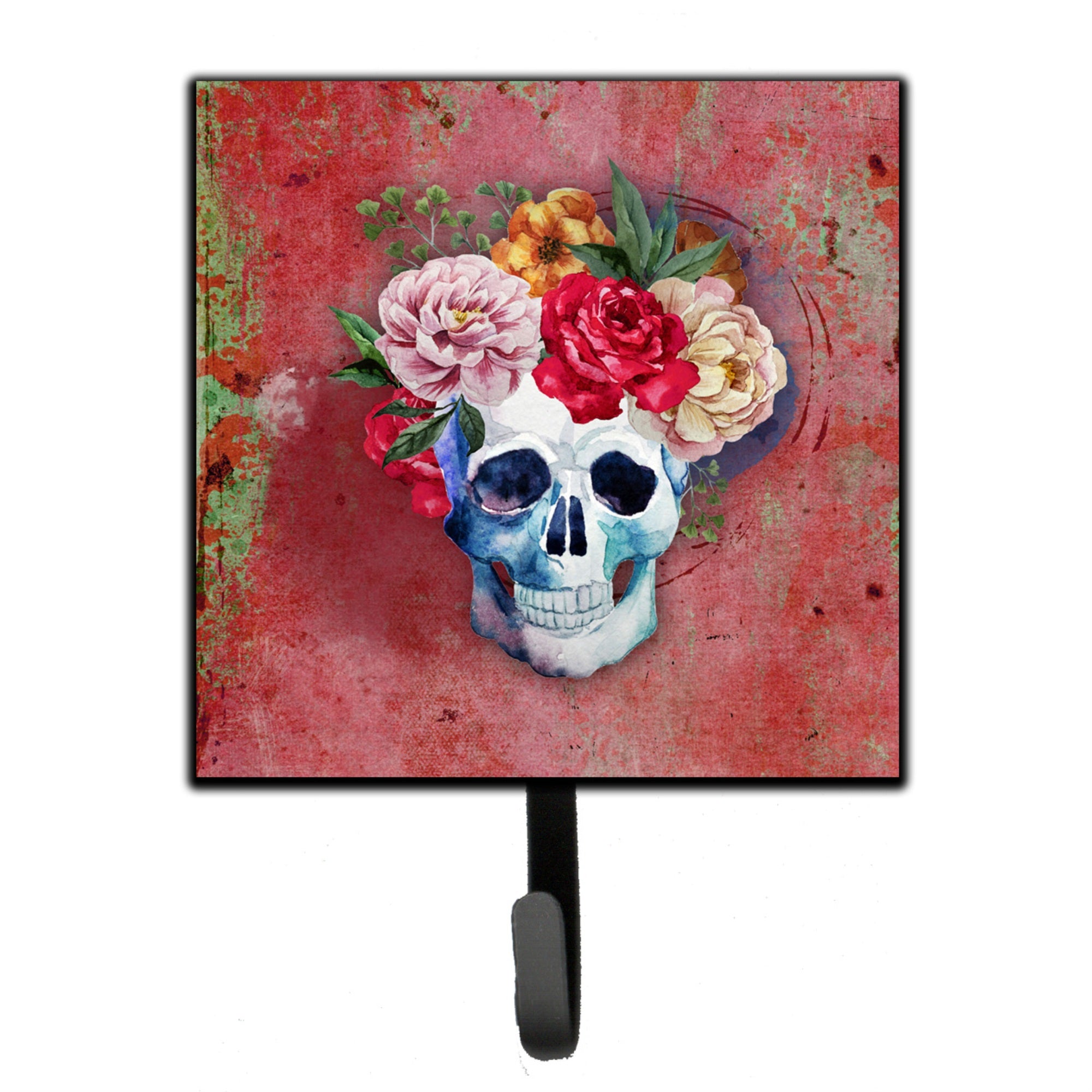 Caroline'S Treasures Day Of The Dead Red Flowers Skull Wall Hook, Small, Multicolor