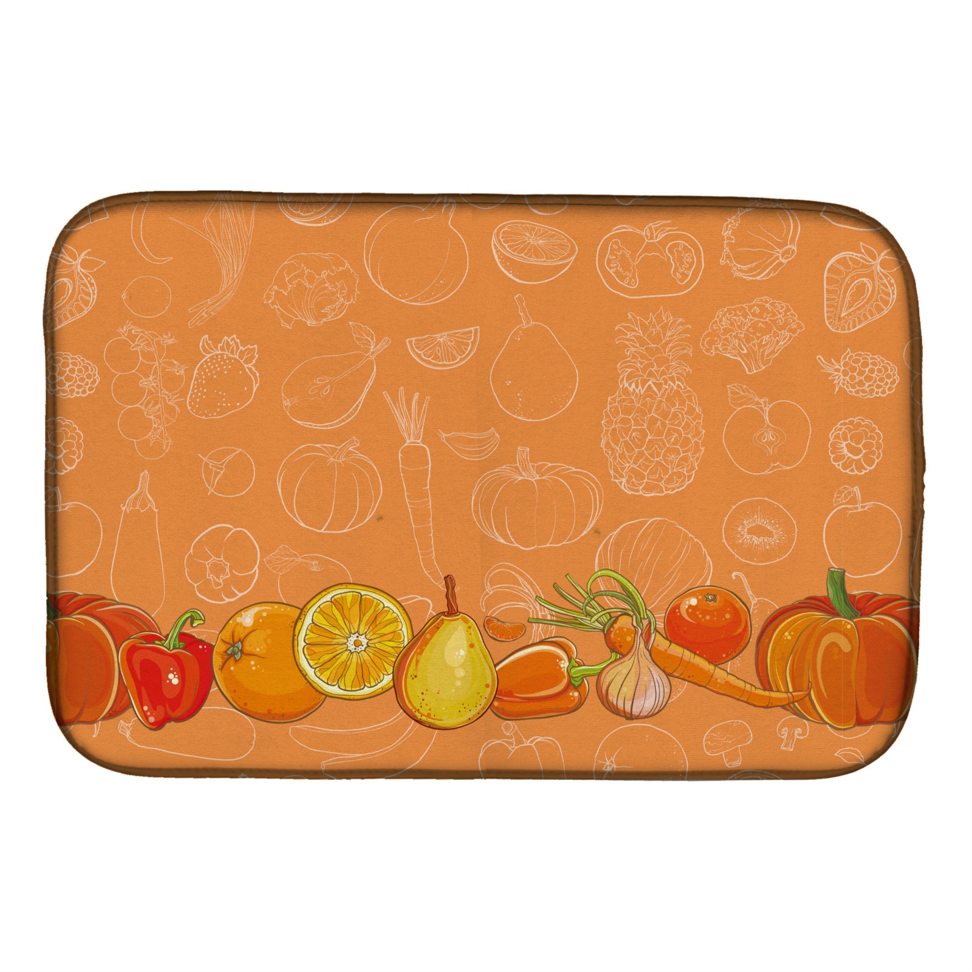 Caroline'S Treasures Fruits And Vegetables In Orange Dish Drying Mat, 14 X 21, Multicolor