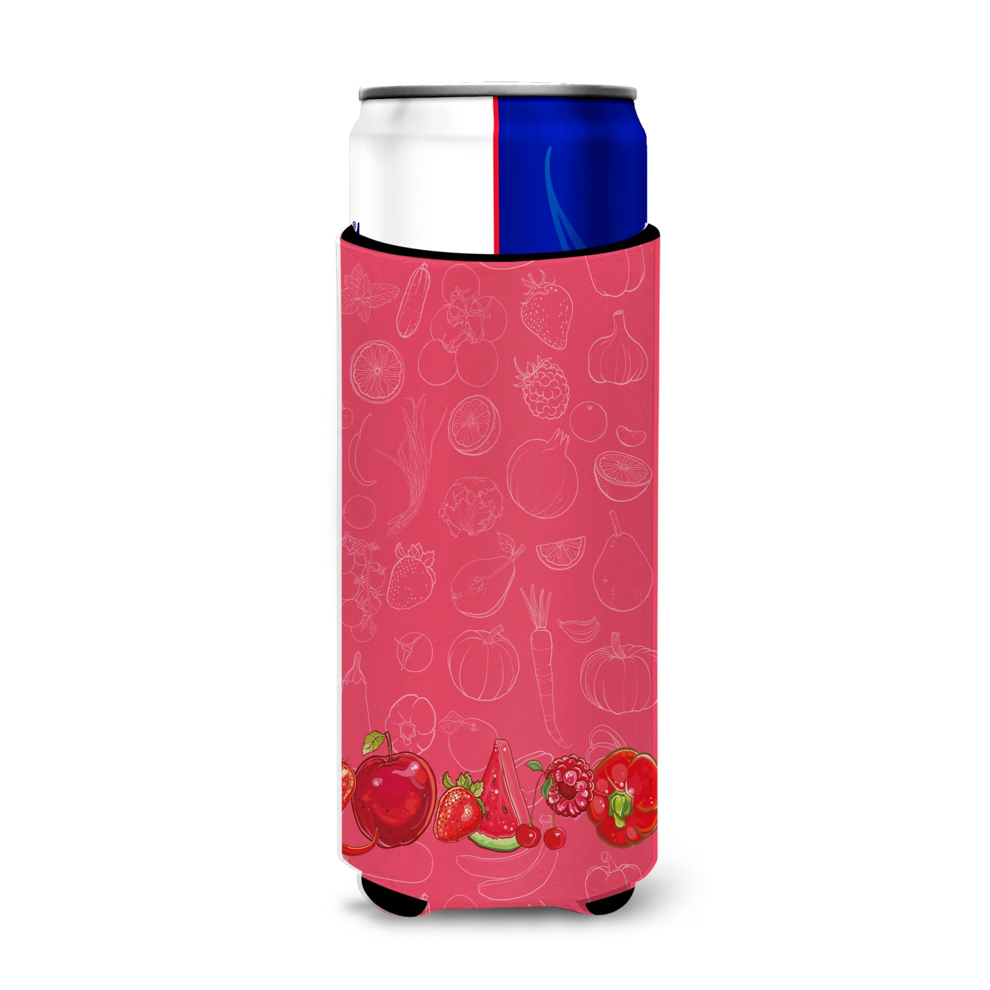 Caroline'S Treasures Fruits & Vegetables In Red Michelob Ultra Hugger For Slim Cans, Slim Can, Multicolor