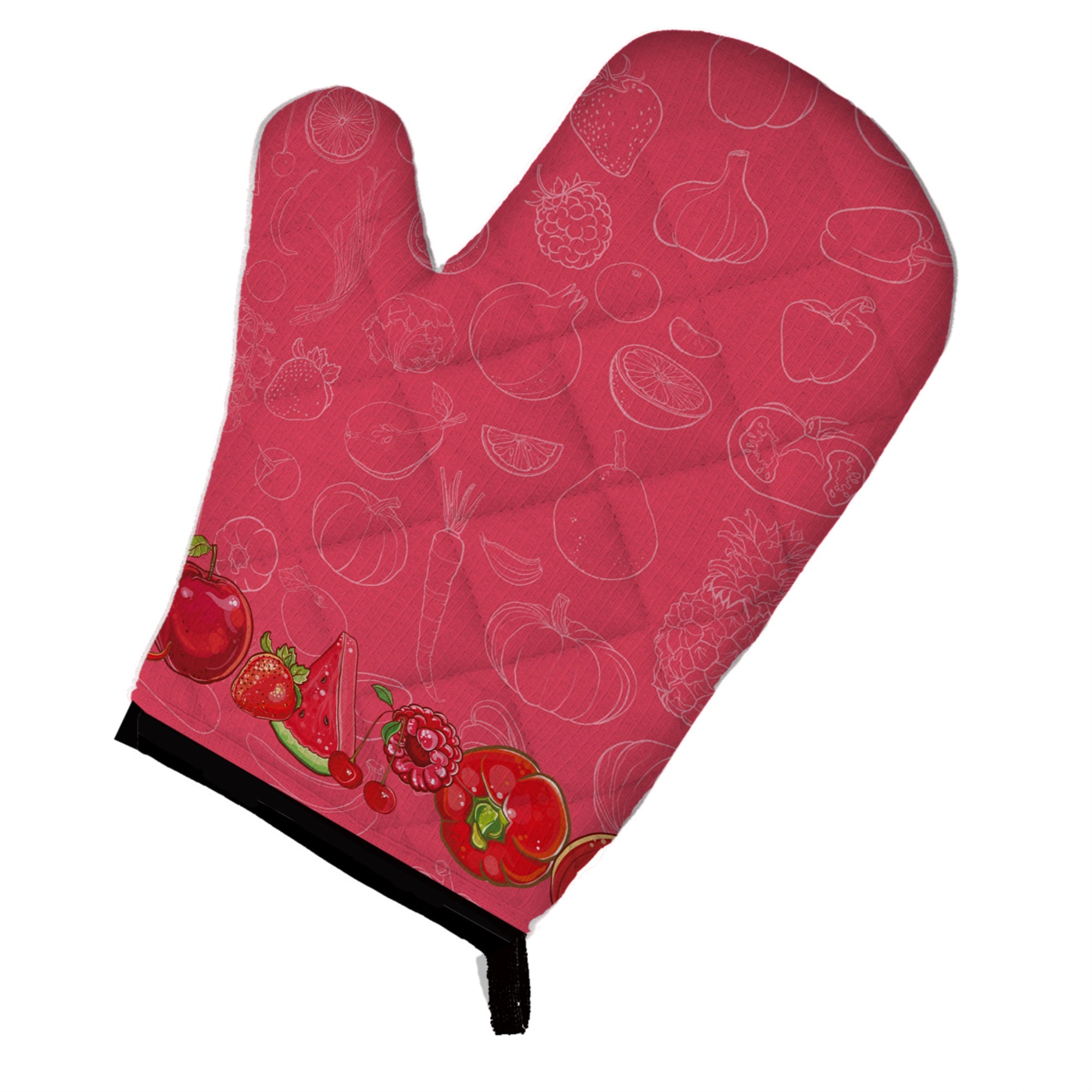 Caroline'S Treasures Fruits And Vegetables In Red Oven Mitt, Multicolor, 12 X 8.5