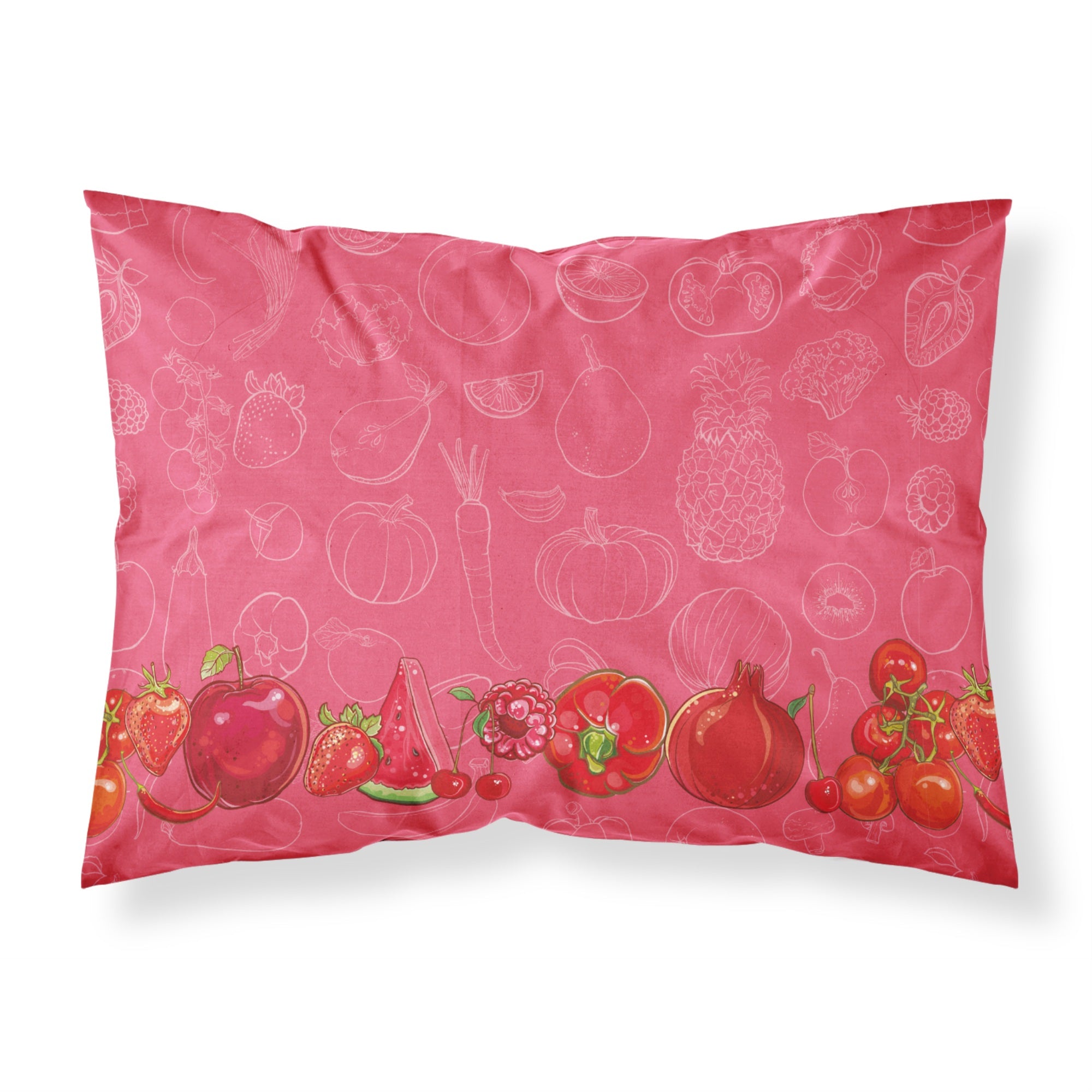 Caroline'S Treasures Fruits And Vegetables In Red Pillowcase, Standard, Multicolor