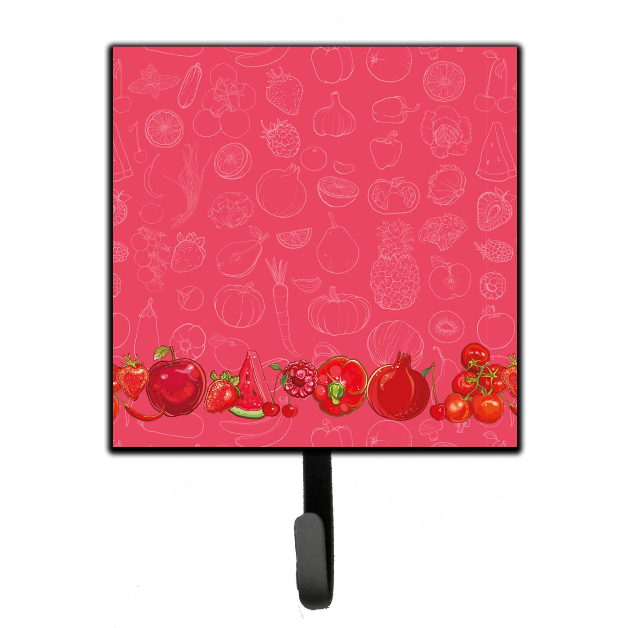 Caroline'S Treasures Fruits And Vegetables In Red Wall Hook, Small, Multicolor