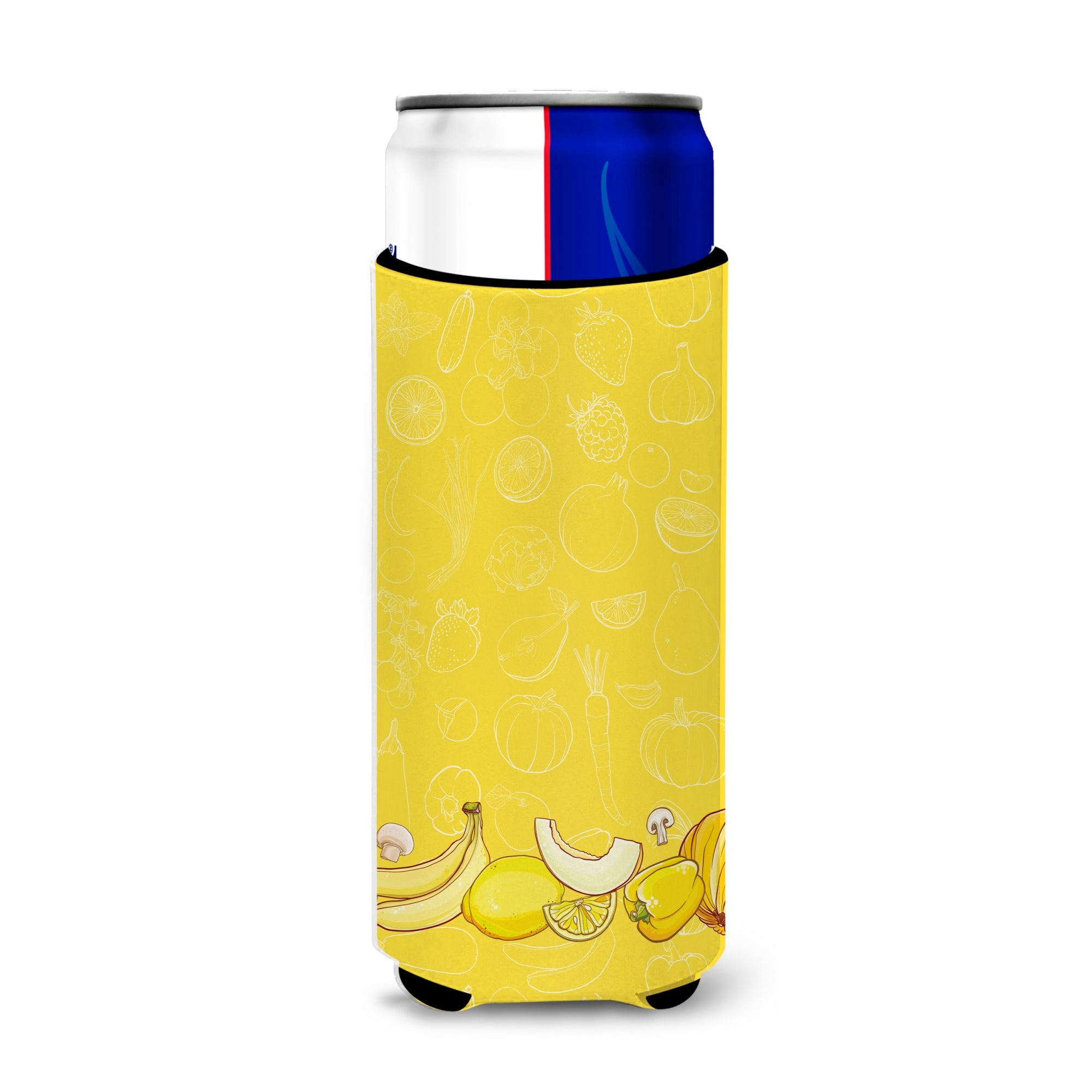 Caroline'S Treasures Fruits & Vegetables In Yellow Michelob Ultra Hugger For Slim Cans, Slim Can, Multicolor