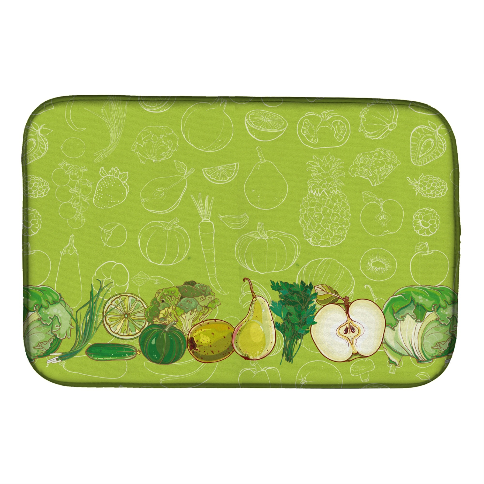 Caroline'S Treasures Fruits And Vegetables In Green Dish Drying Mat, 14 X 21, Multicolor