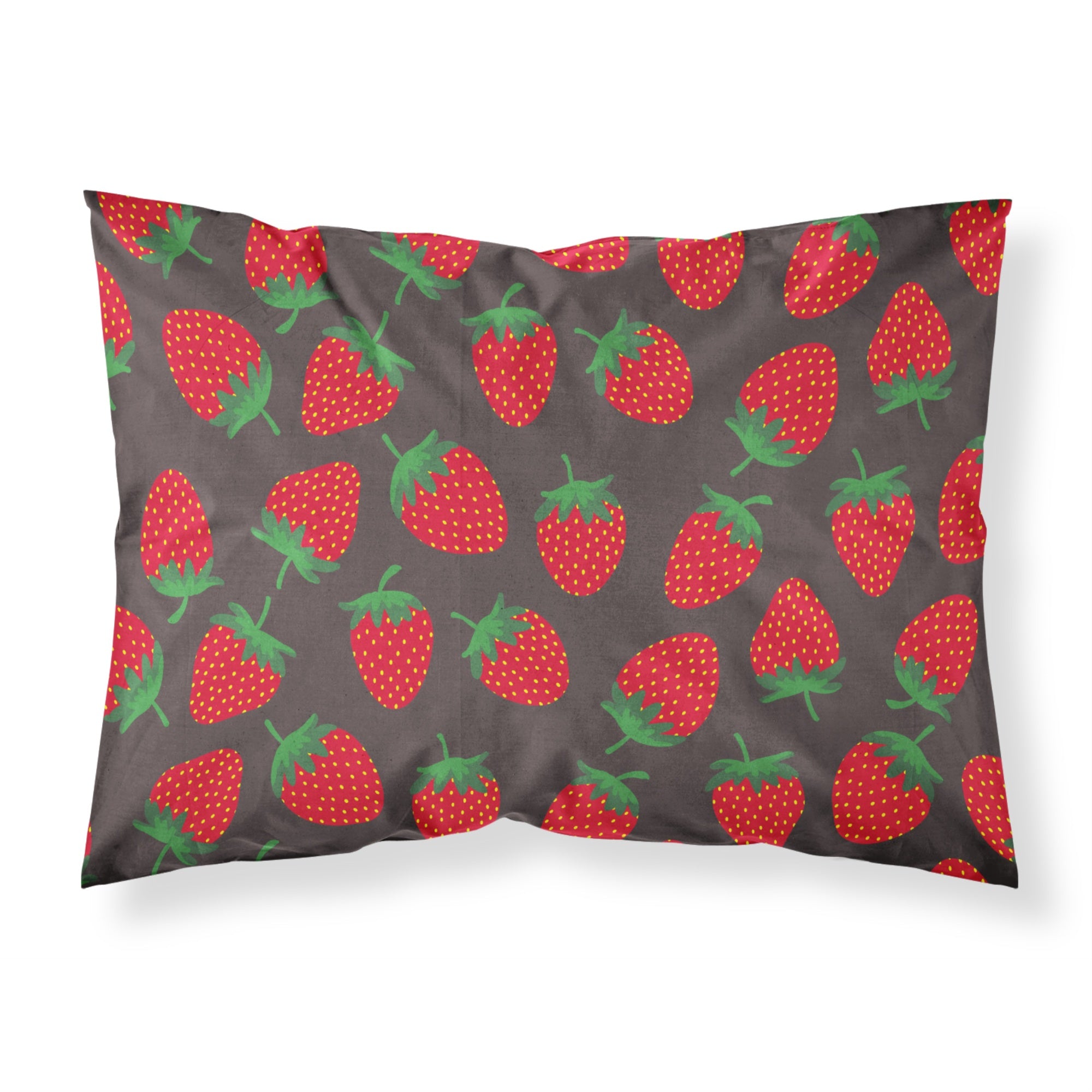 Caroline'S Treasures Strawberries On Gray Printed, Polyester, 250 Thread Count, Envelope Closure Pillowcase, Standard, Multico