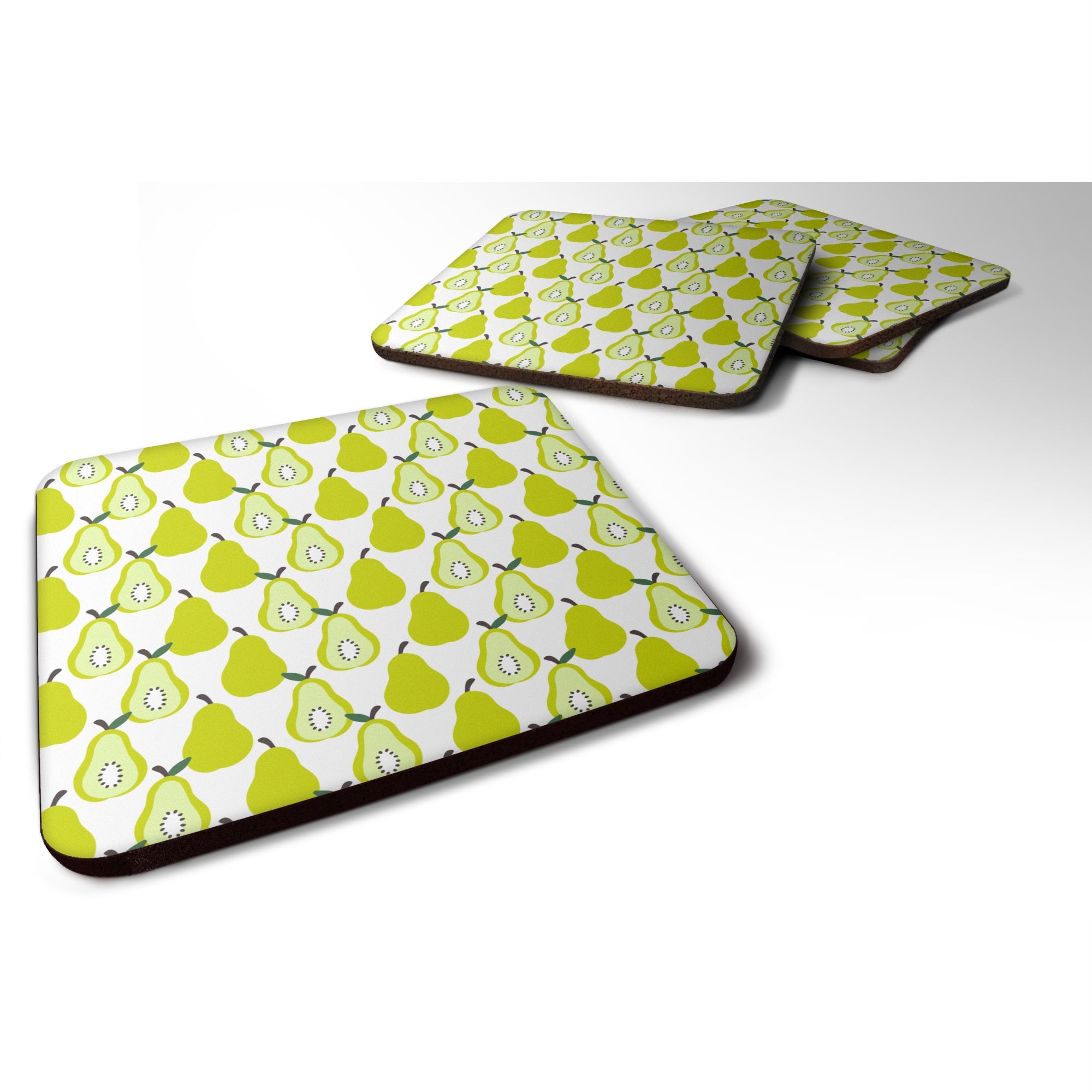 Caroline'S Treasures Pears On White Foam Coaster Set Of 4, 3.5, Multicolor