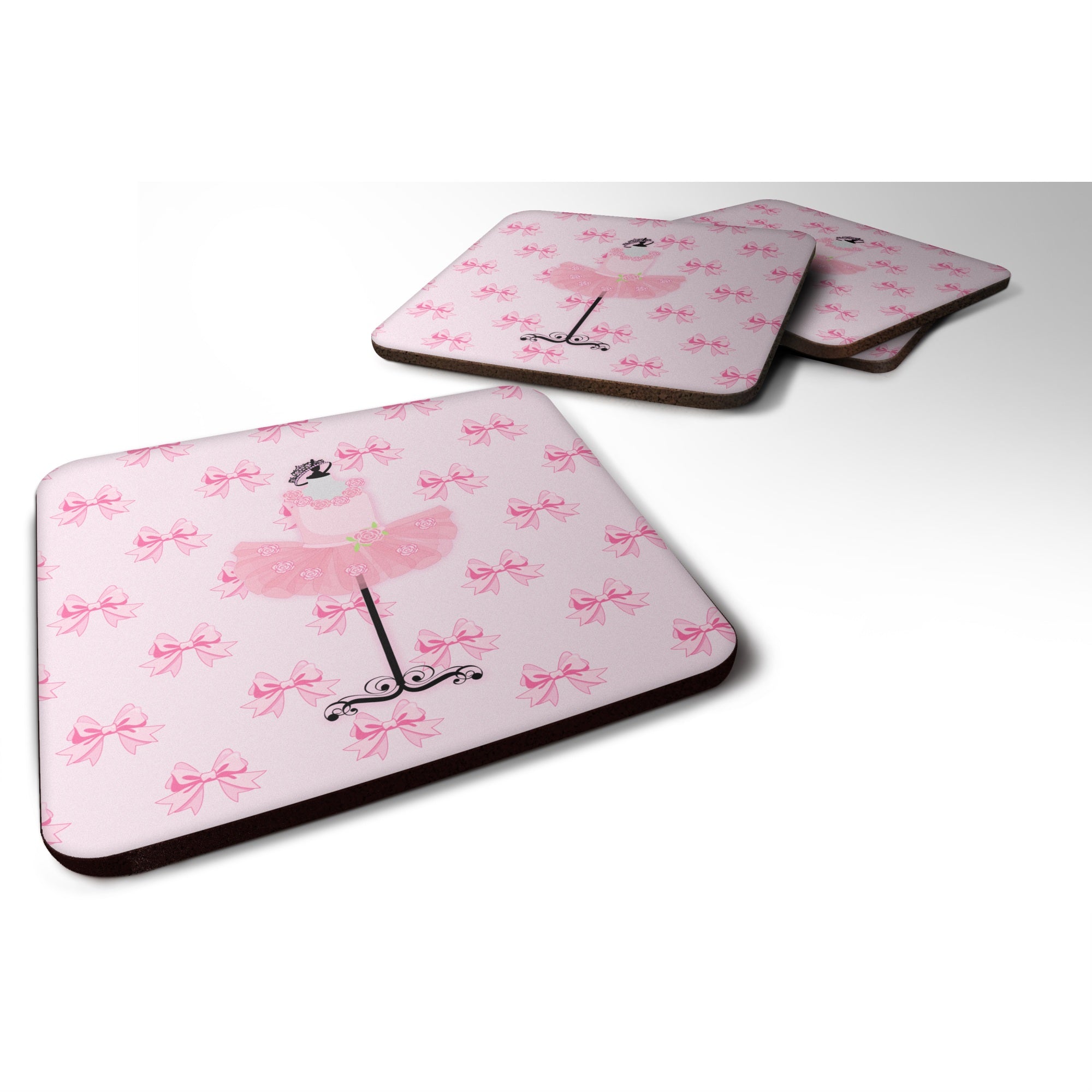 Caroline'S Treasures Ballerina Recital Attire Foam Coaster Set Of 4, 3.5, Multicolor