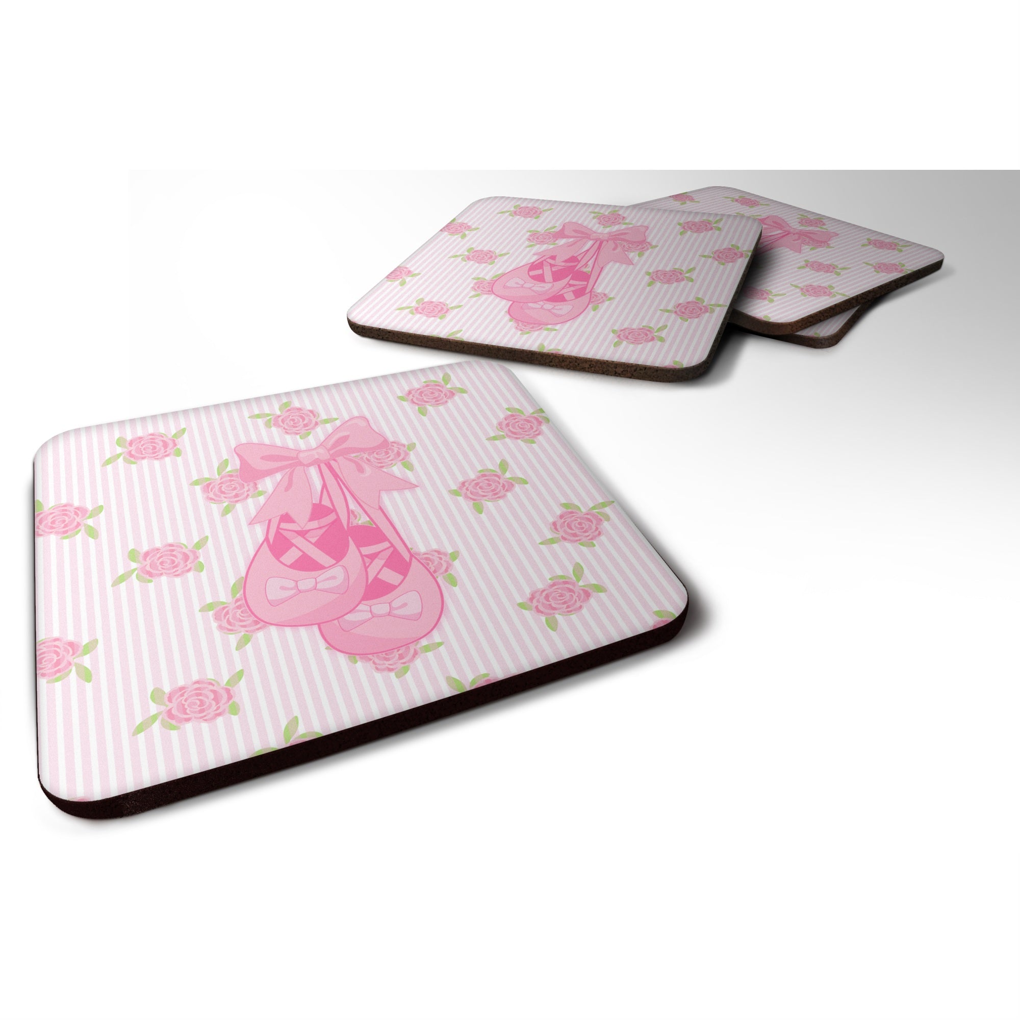 Caroline'S Treasures Ballerina Ballet Shoes Foam Coaster Set Of 4, 3.5, Multicolor