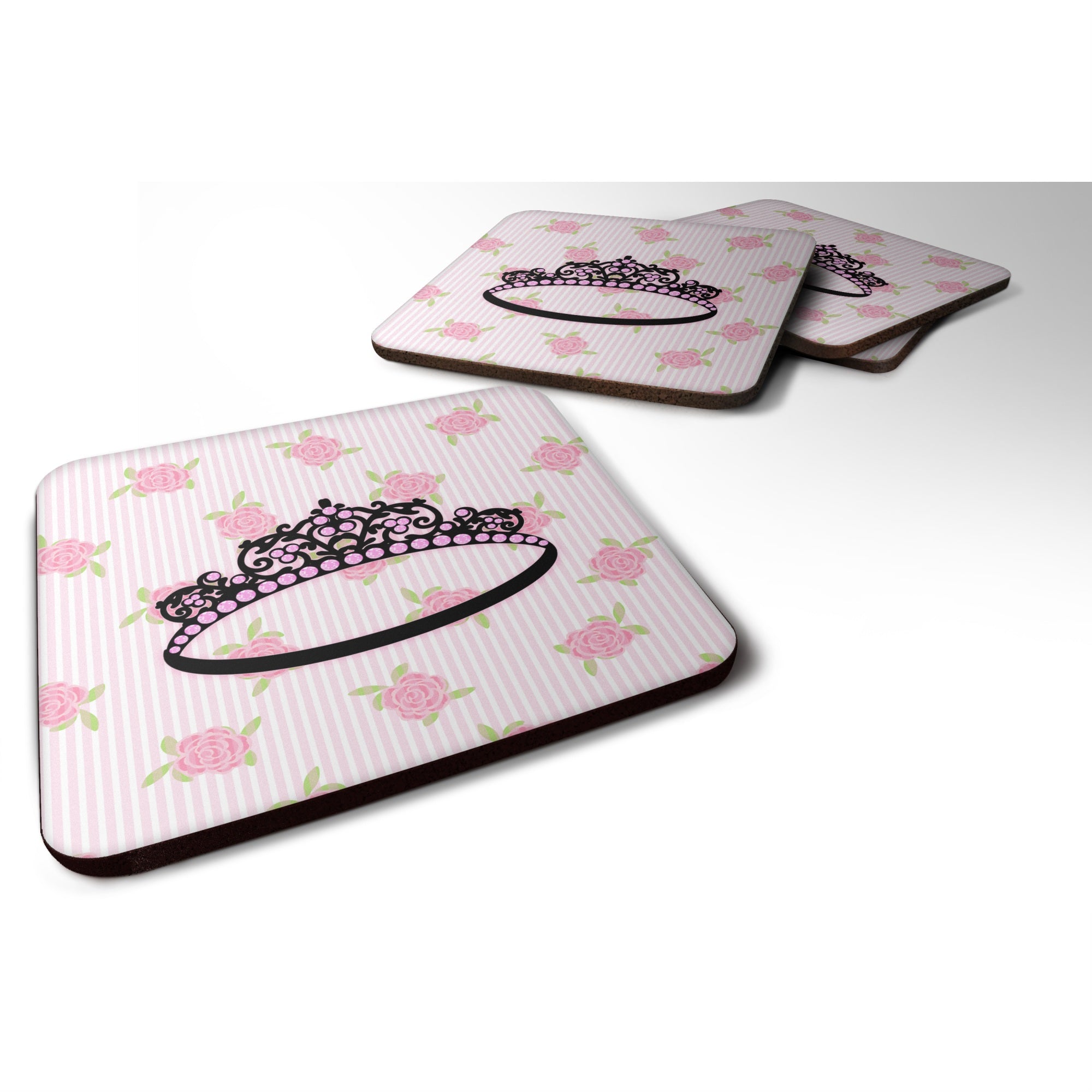 Caroline'S Treasures Ballerina Tiara Sparkles Foam Coaster Set Of 4, 3.5, Multicolor