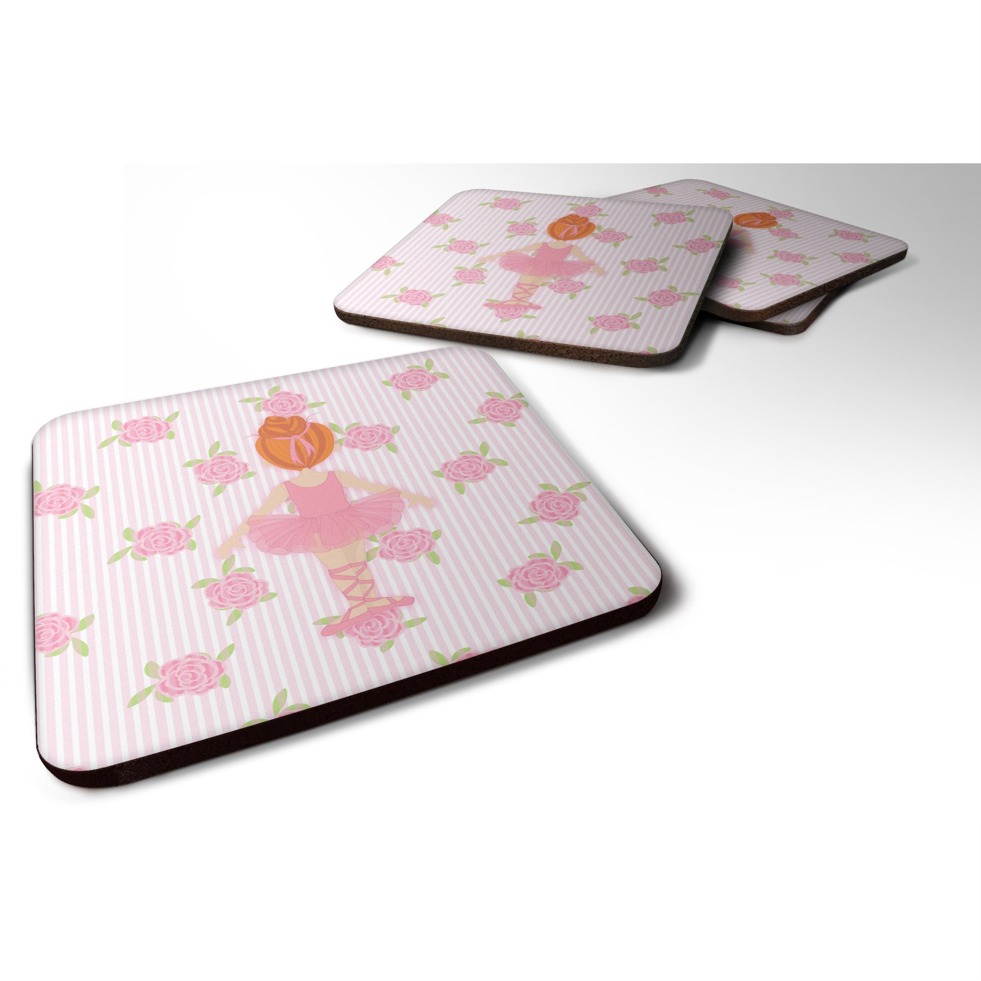 Caroline'S Treasures Ballerina Red Head Back Pose Foam Coaster Set Of 4, 3.5, Multicolor