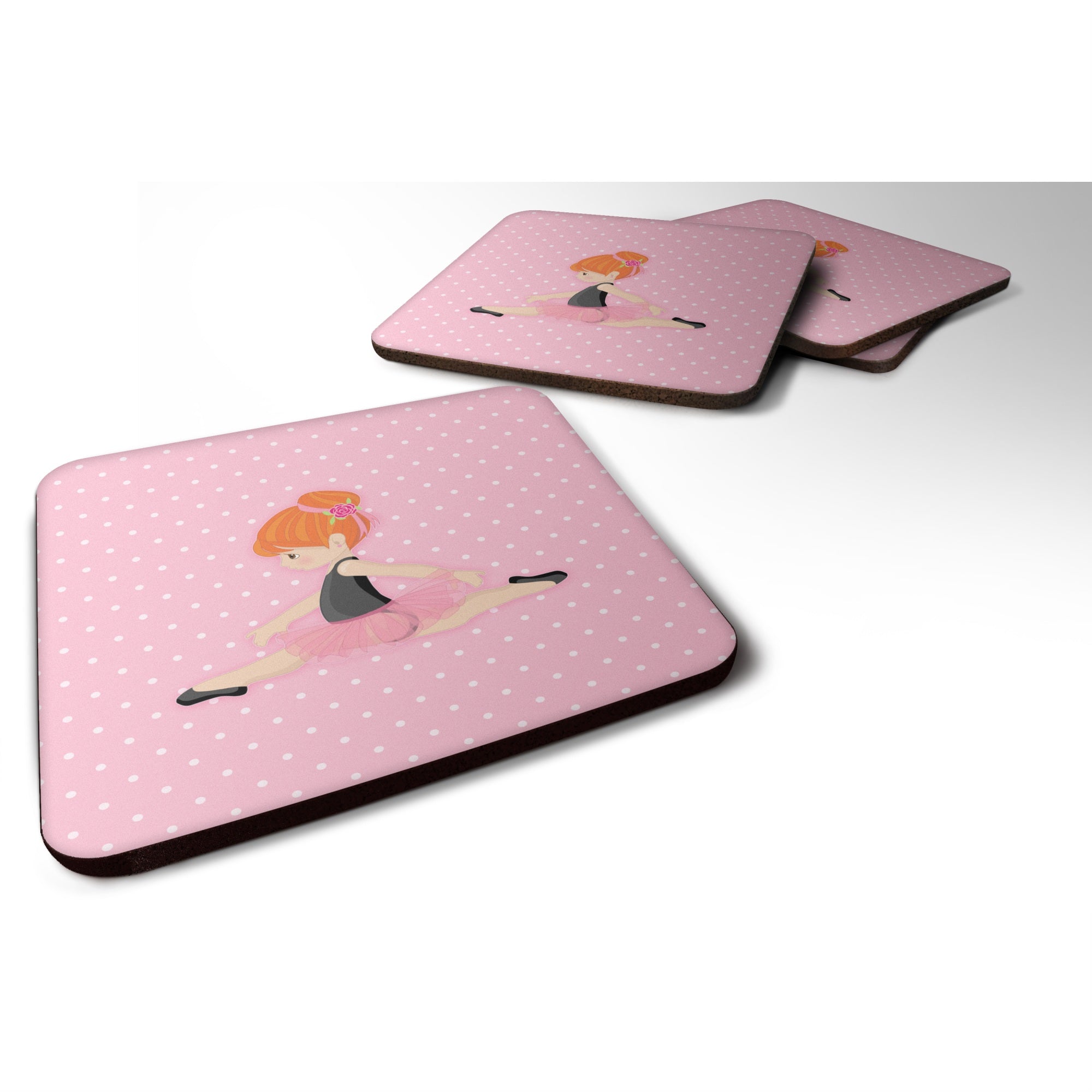 Caroline'S Treasures Ballerina Red Head Jete Foam Coaster Set Of 4, 3.5, Multicolor