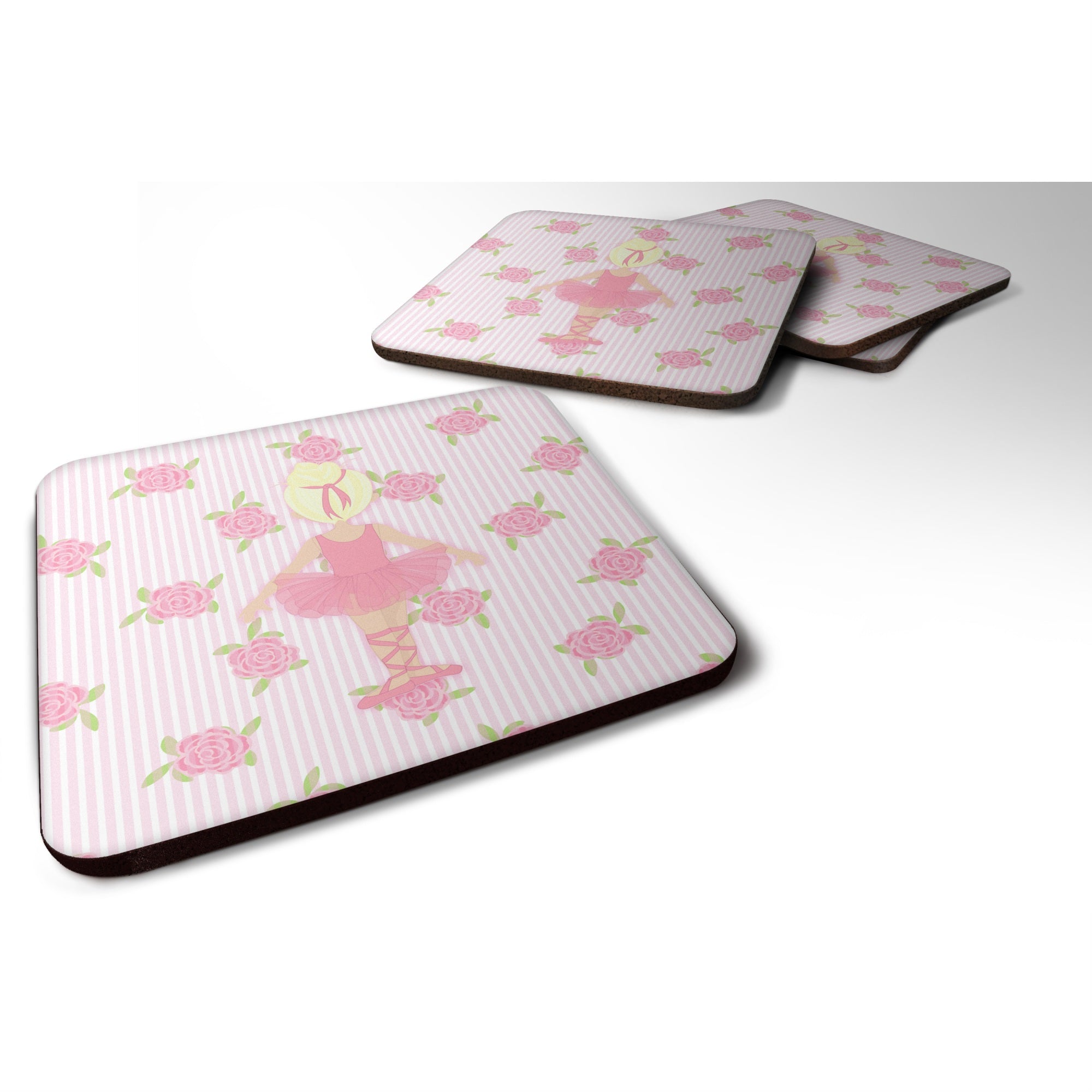 Caroline'S Treasures Ballerina Blonde Back Pose Foam Coaster Set Of 4, 3.5, Multicolor