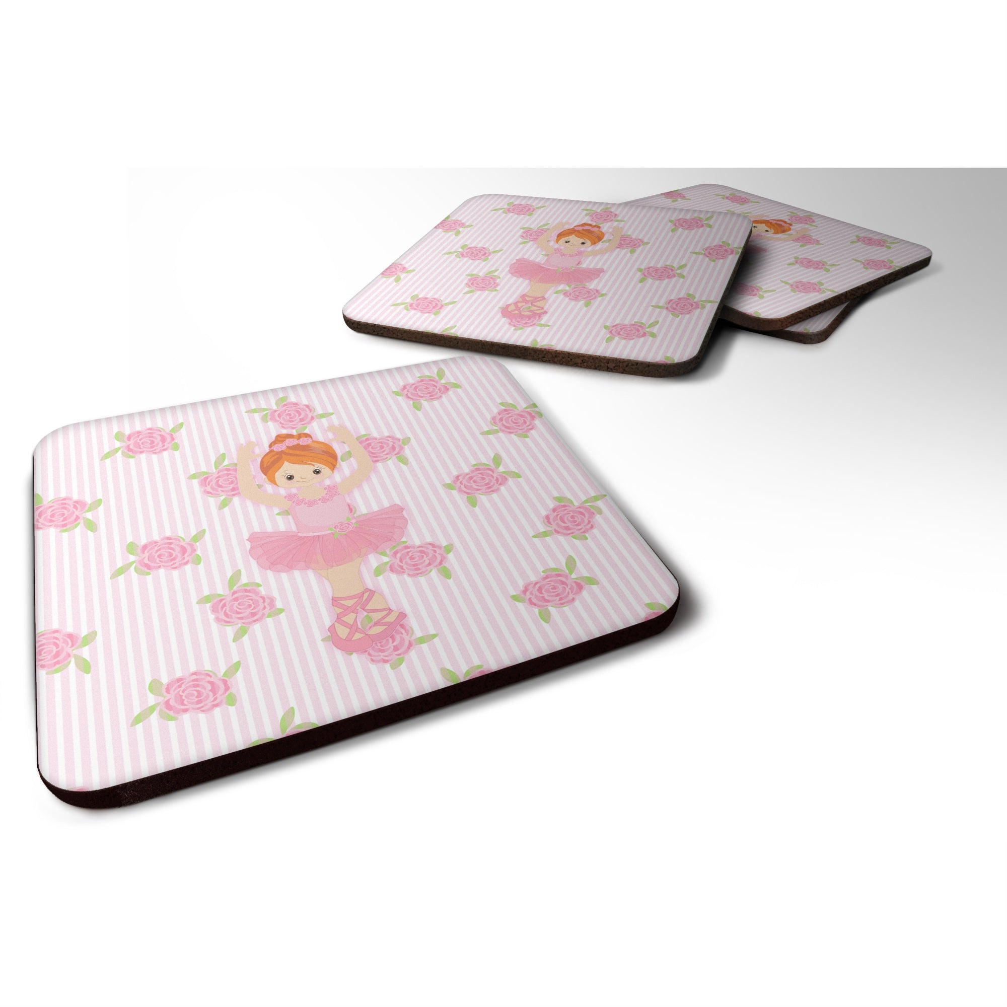 Caroline'S Treasures Ballerina Red Front Pose Foam Coaster Set Of 4, 3.5, Multicolor