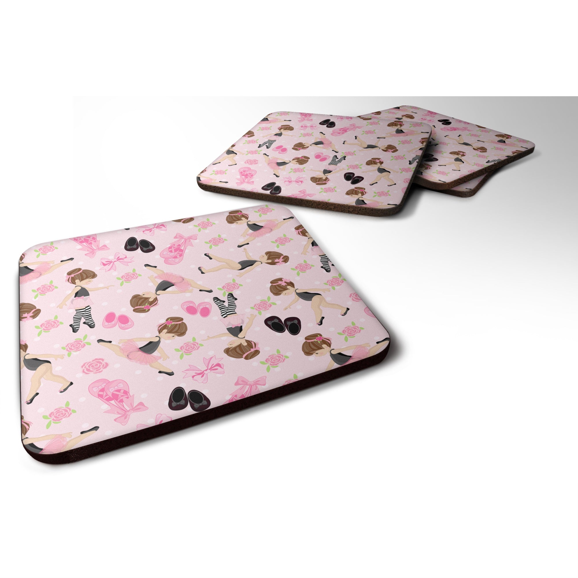 Caroline'S Treasures Ballerinas & Roses Foam Coaster Set Of 4, 3.5, Multicolor