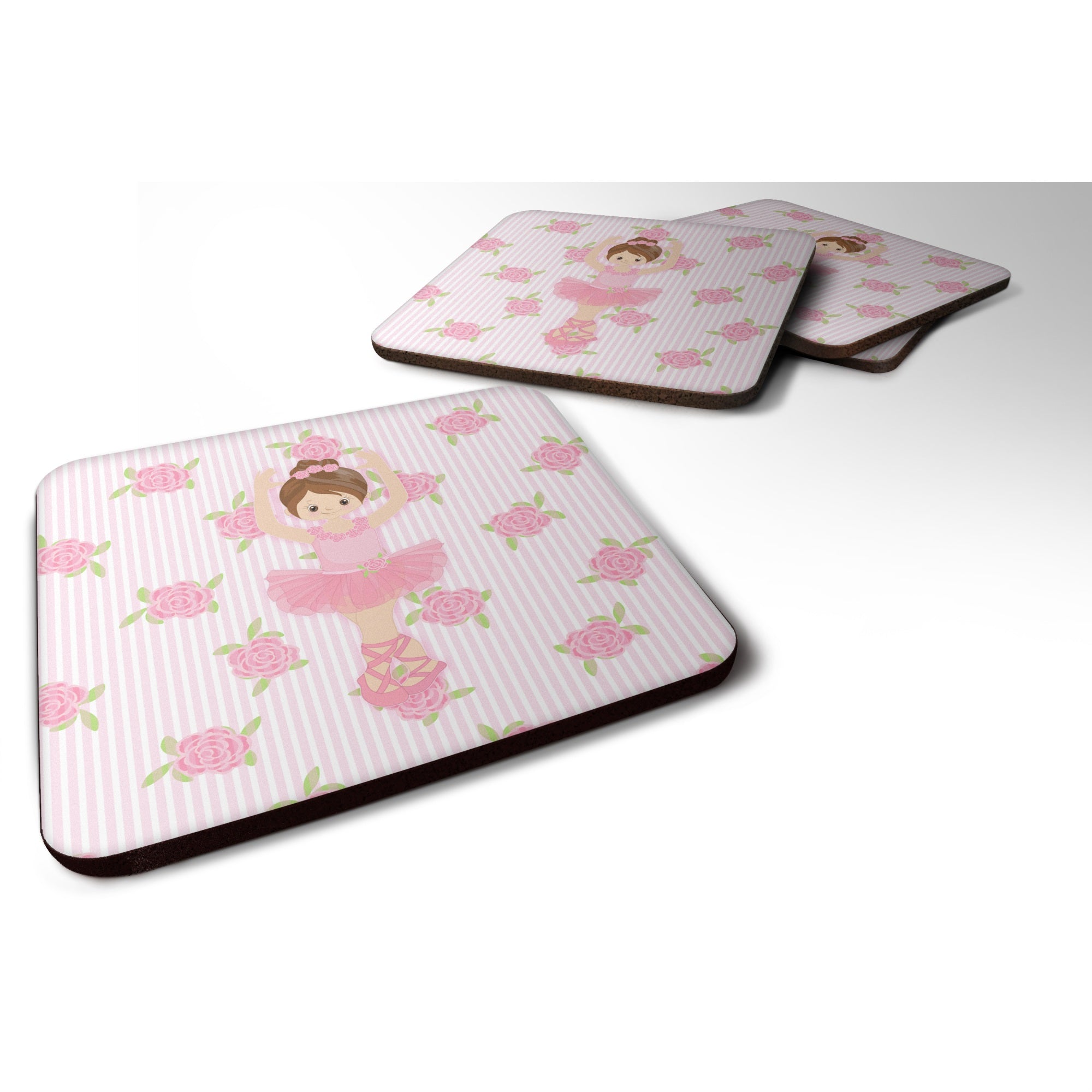 Caroline'S Treasures Ballerina Brunette Front Pose Foam Coaster Set Of 4, 3.5, Multicolor