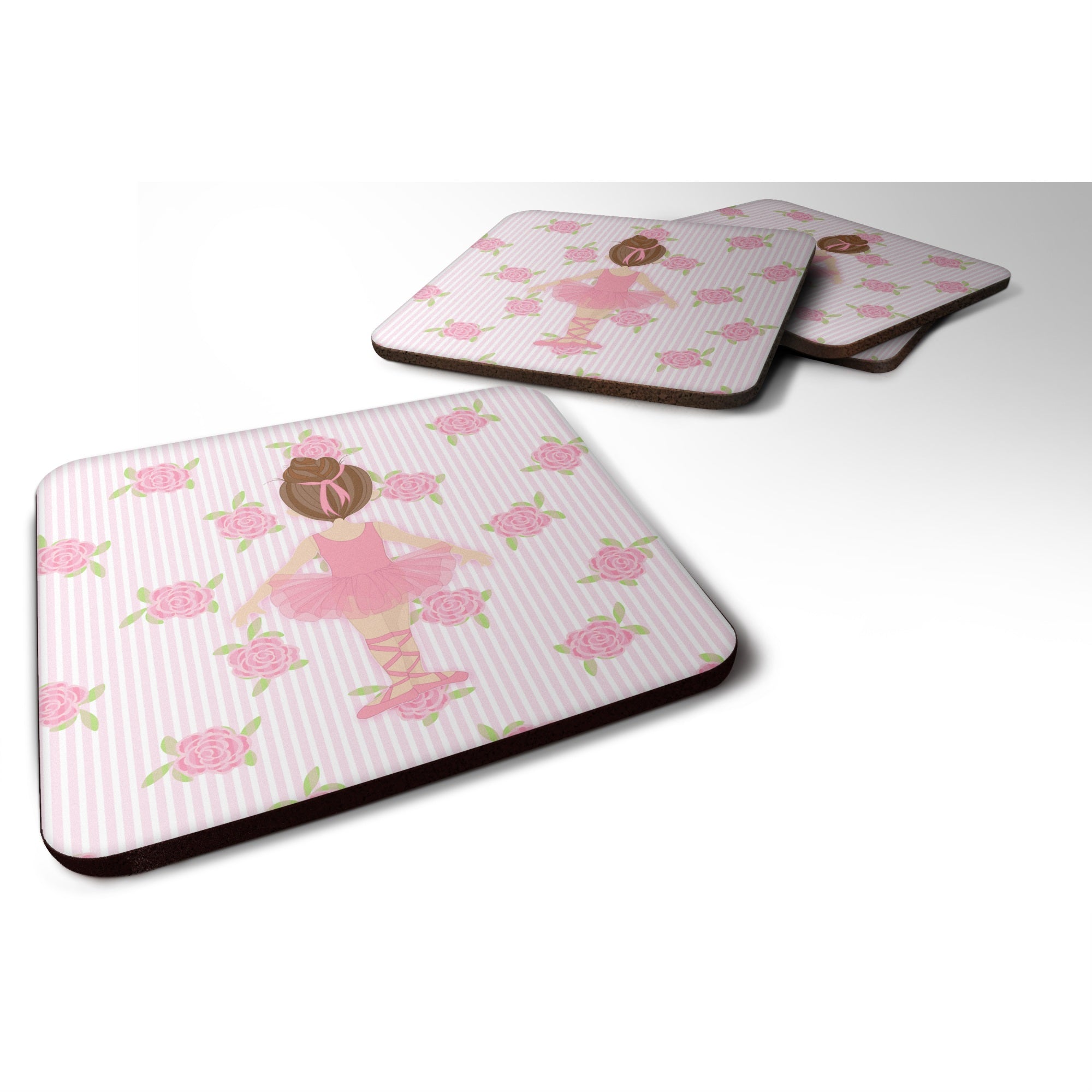 Caroline'S Treasures Ballerina Brunette Back Pose Foam Coaster Set Of 4, 3.5, Multicolor