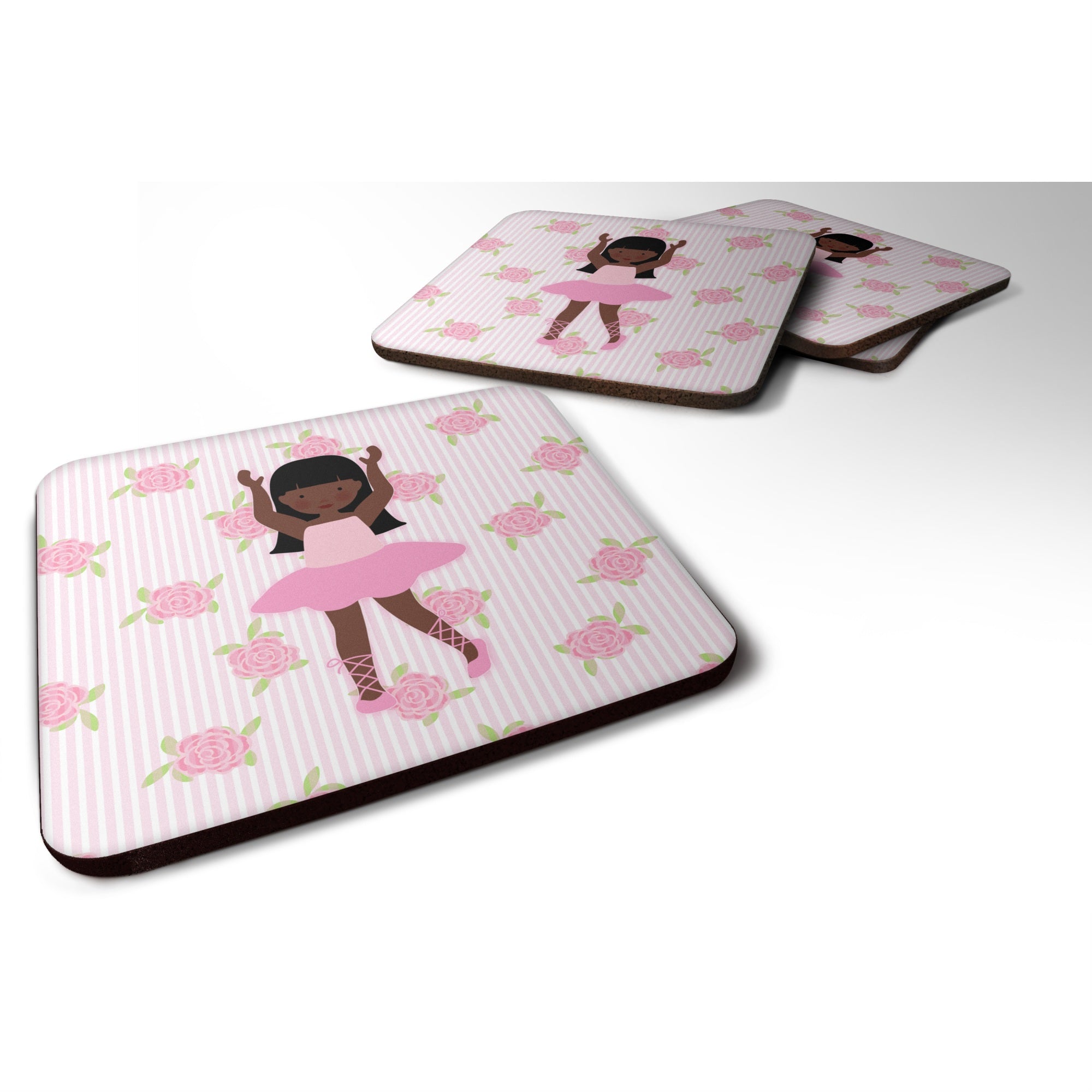 Caroline'S Treasures Ballerina African American Long Hair Foam Coaster Set Of 4, 3.5, Multicolor