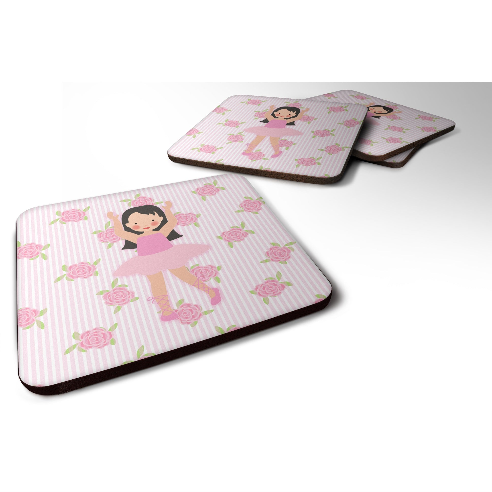 Caroline'S Treasures Ballerina Long Dark Hair Foam Coaster Set Of 4, 3.5, Multicolor