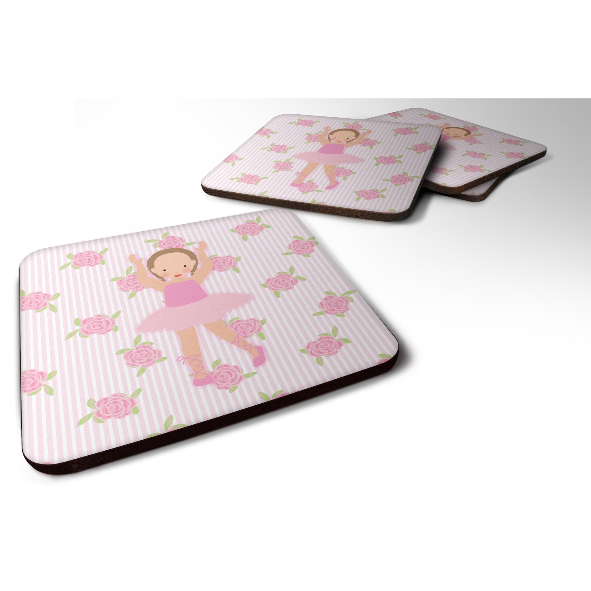 Caroline'S Treasures Ballerina Brown Hair Ponytails Foam Coaster Set Of 4, 3.5, Multicolor