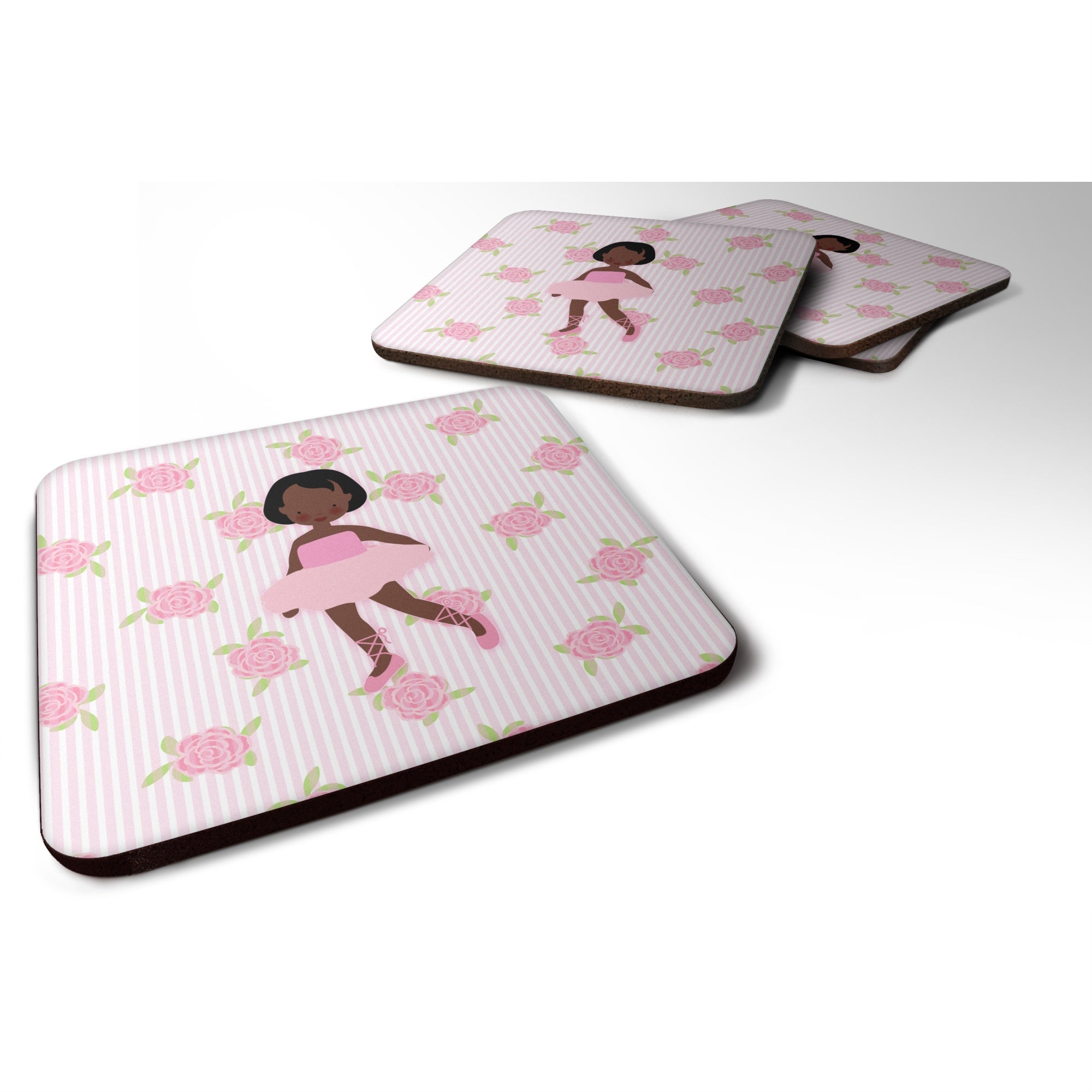 Caroline'S Treasures Ballerina African American Short Hair Foam Coaster Set Of 4, 3.5, Multicolor