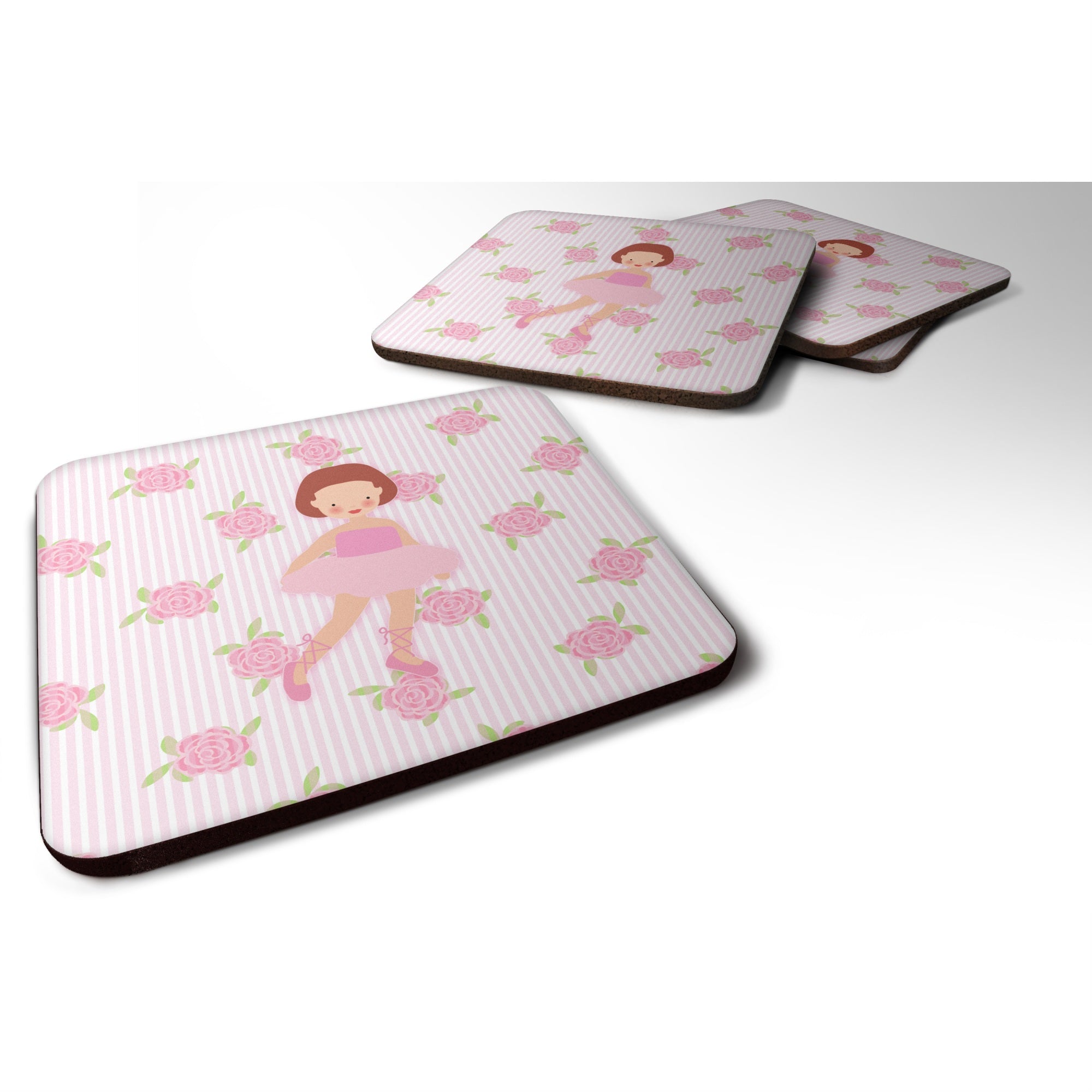 Caroline'S Treasures Ballerina Red Short Hair Foam Coaster Set Of 4, 3.5, Multicolor