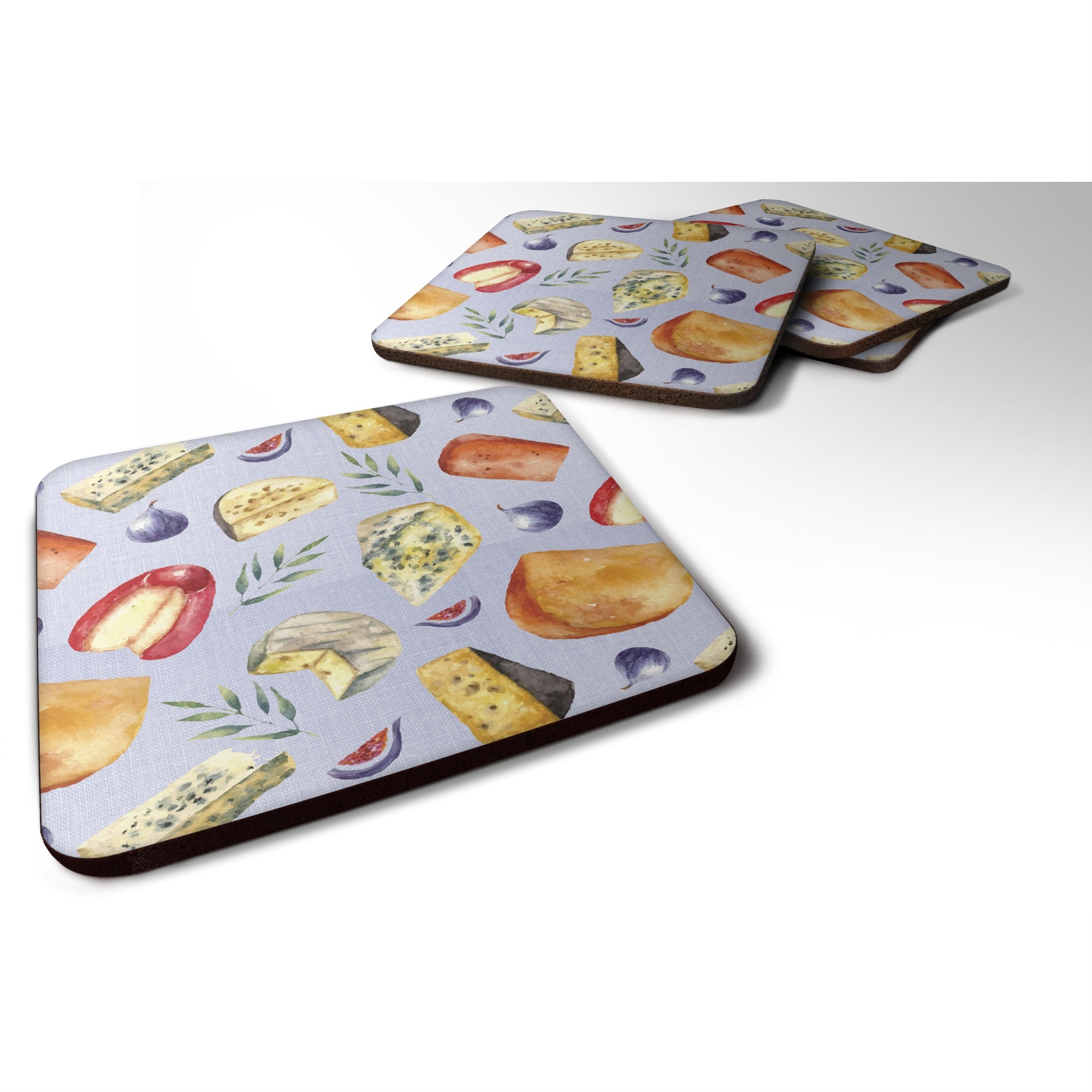 Caroline'S Treasures Assortment Of Cheeses Foam Coaster Set Of 4, 3.5, Multicolor