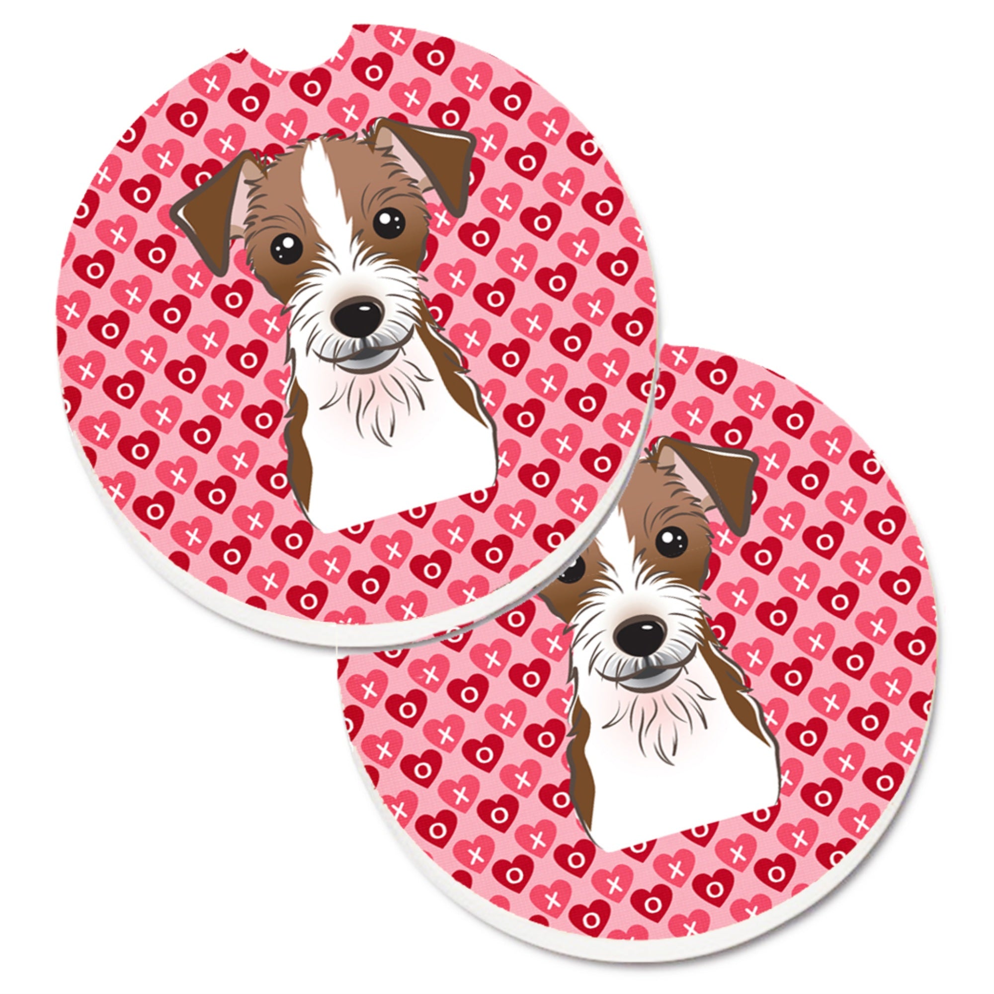 Caroline'S Treasures Bb5272Carc Jack Russell Terrier Hearts Cup Holder Car Coasters (Set Of 2), 2.56, Multicolor