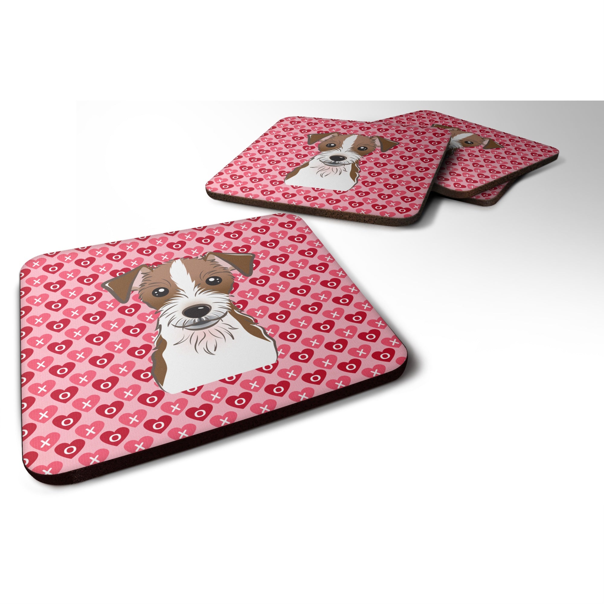 Caroline'S Treasures Bb5272Fc Jack Russell Terrier Hearts Foam Coaster (Set Of 4), 3.5, Multicolor