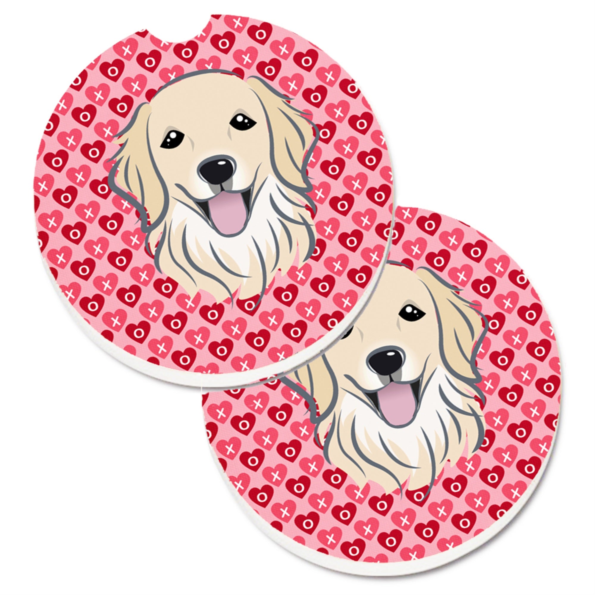 Caroline'S Treasures Bb5275Carc Golden Retriever Hearts Cup Holder Car Coasters (Set Of 2), 2.56, Multicolor
