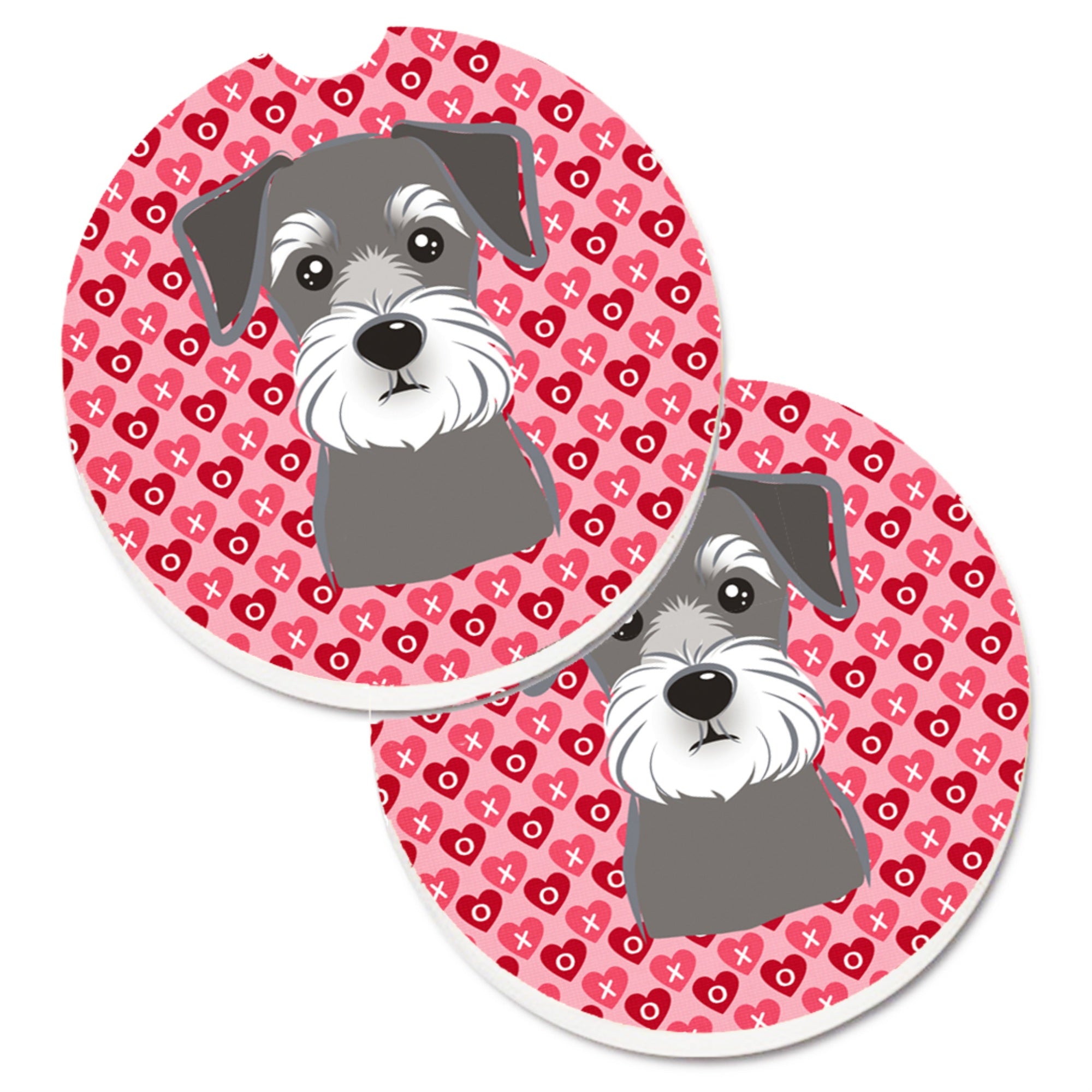 Caroline'S Treasures Schnauzer Hearts Set Of 2 Cup Holder Car Coasters, 2.56, Multicolor
