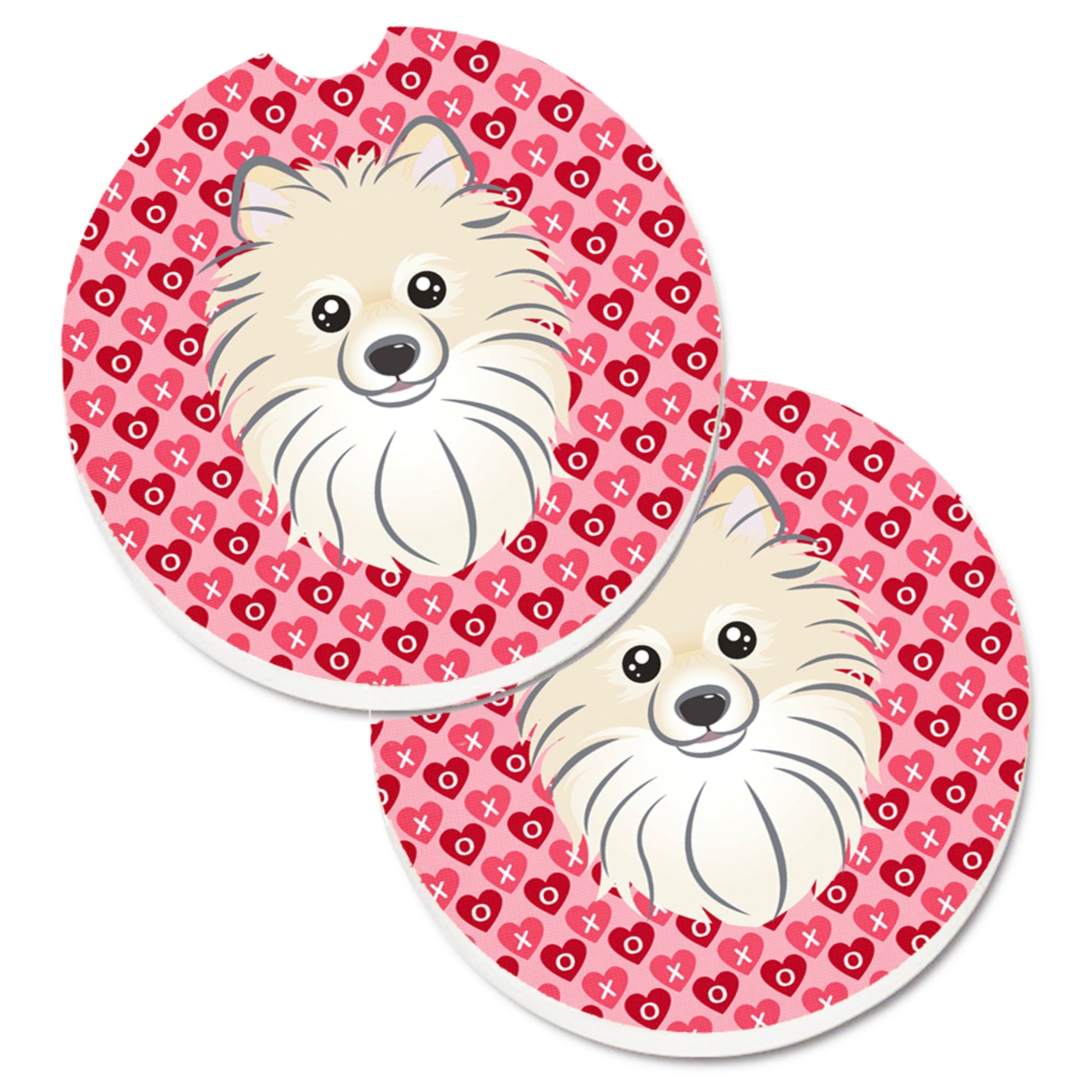 Caroline'S Treasures Pomeranian Hearts Set Of 2 Cup Holder Car Coasters, 2.56, Multicolor