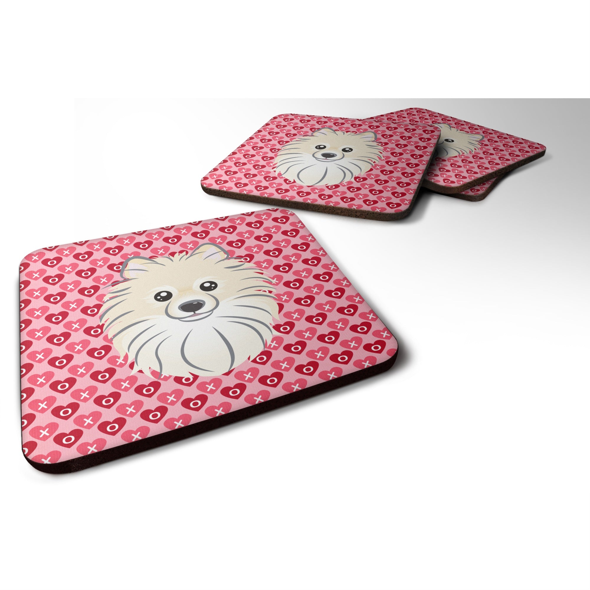 Caroline'S Treasures Pomeranian Hearts Foam Coaster Set Of 4, 3.5, Multicolor