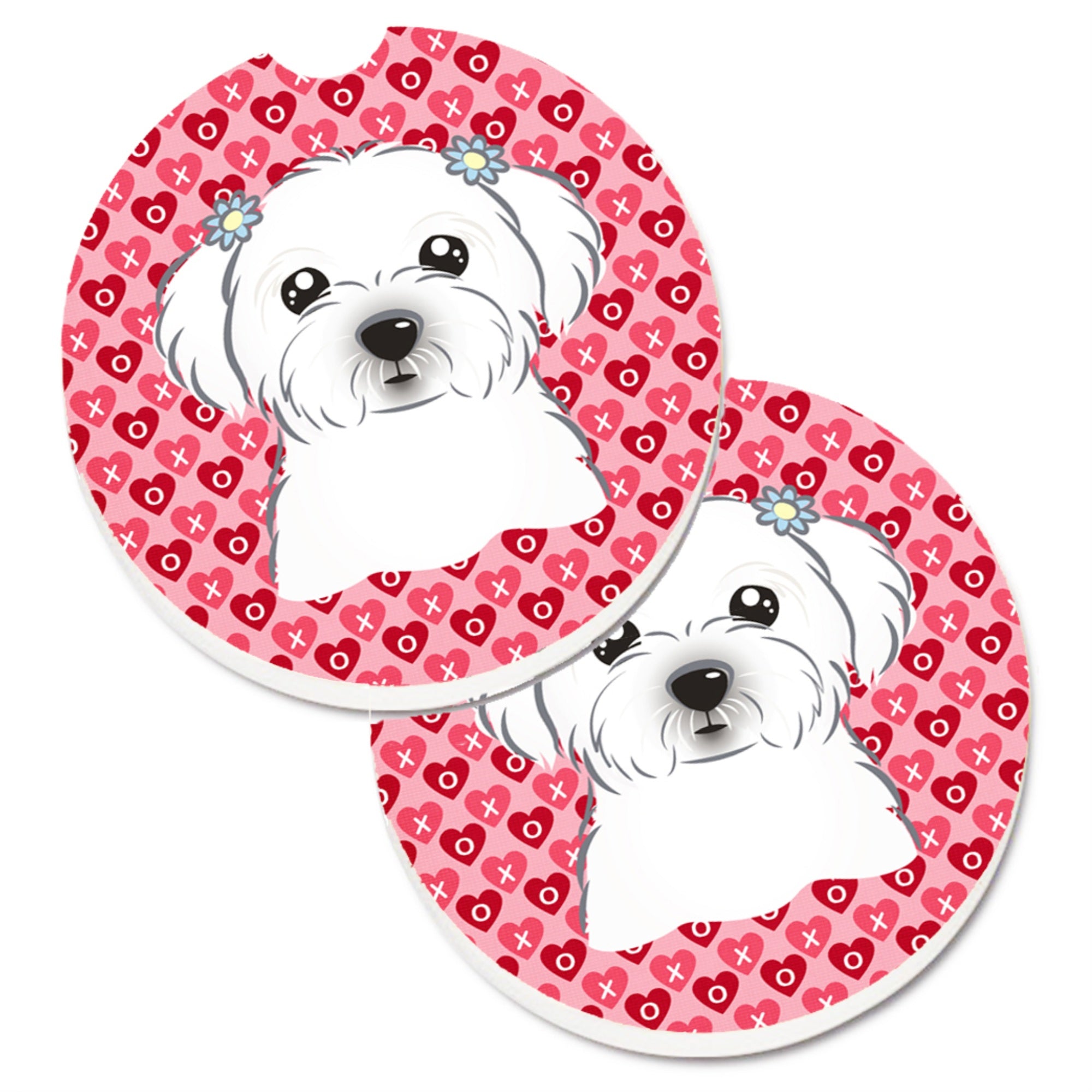 Caroline'S Treasures Maltese Hearts Set Of 2 Cup Holder Car Coasters, 2.56, Multicolor