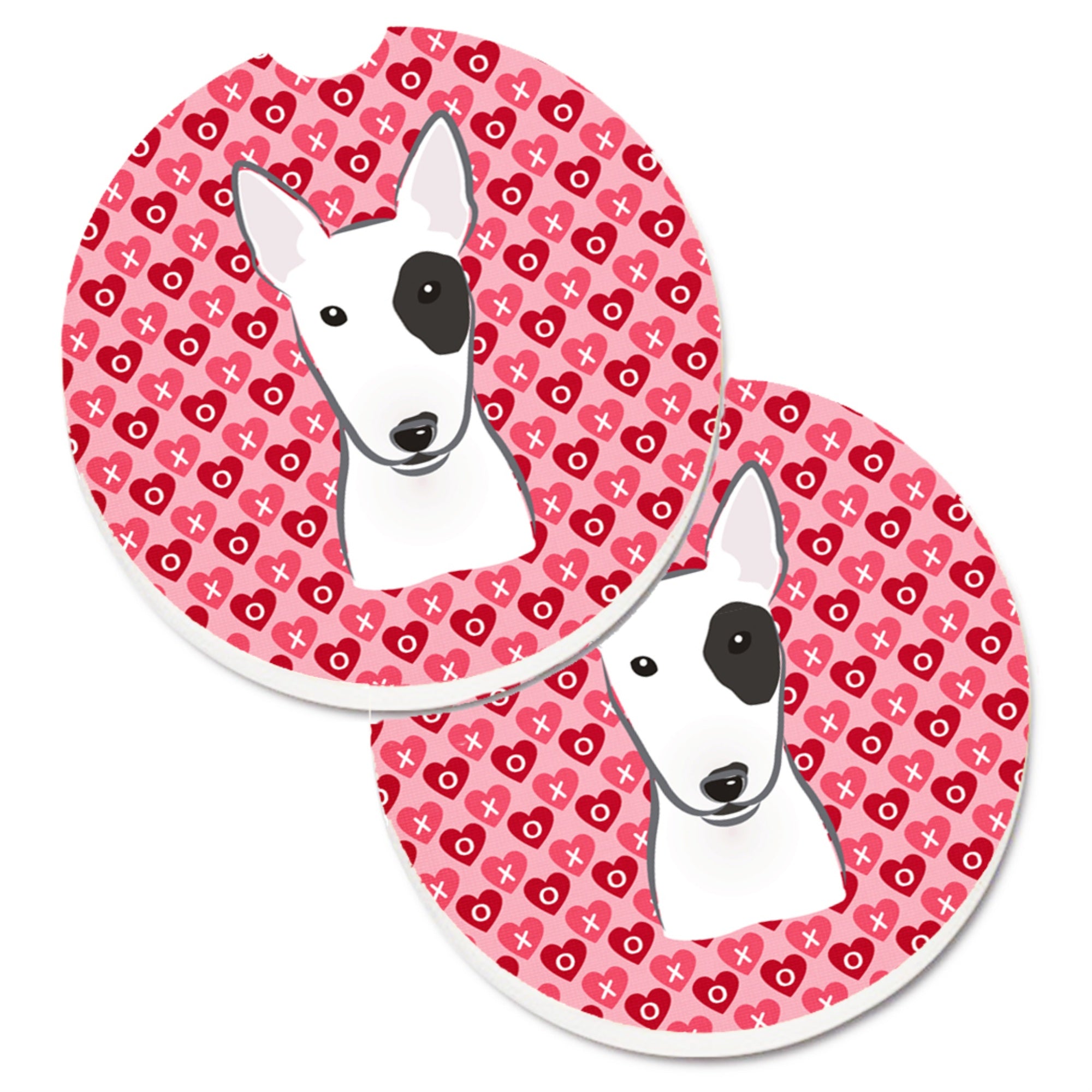 Caroline'S Treasures Bull Terrier Hearts Set Of 2 Cup Holder Car Coasters, 2.56, Multicolor