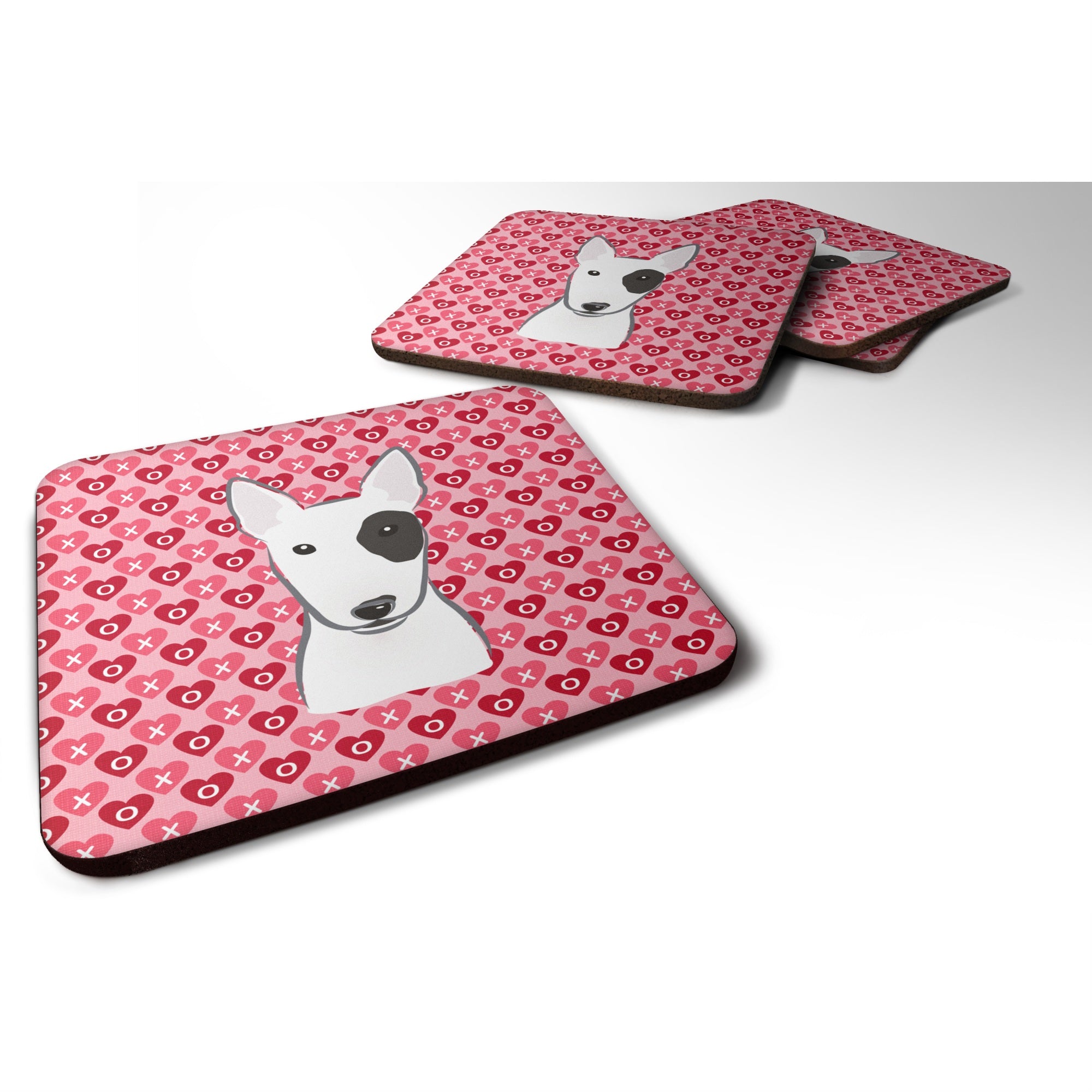 Caroline'S Treasures Bull Terrier Hearts Foam Coaster Set Of 4, 3.5, Multicolor