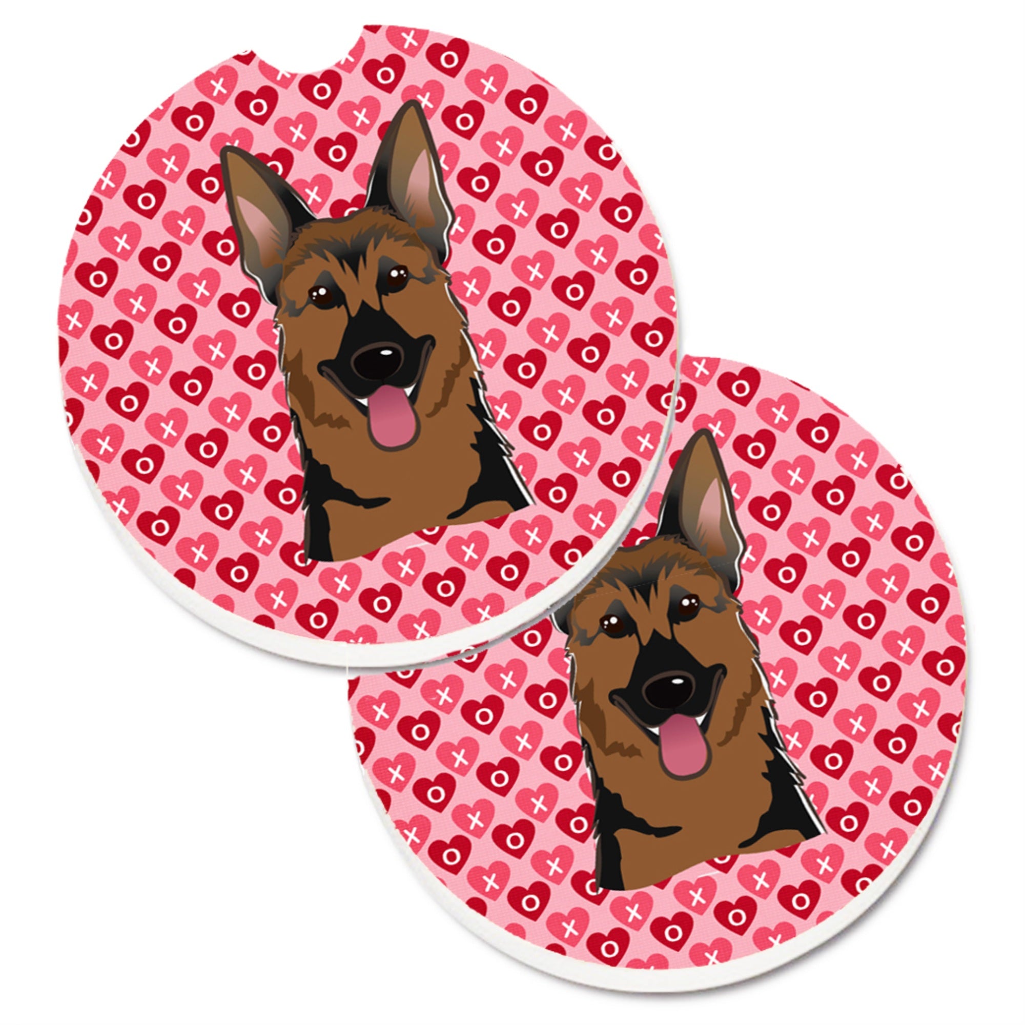 Caroline'S Treasures German Shepherd Hearts Set Of 2 Cup Holder Car Coasters, 2.56, Multicolor