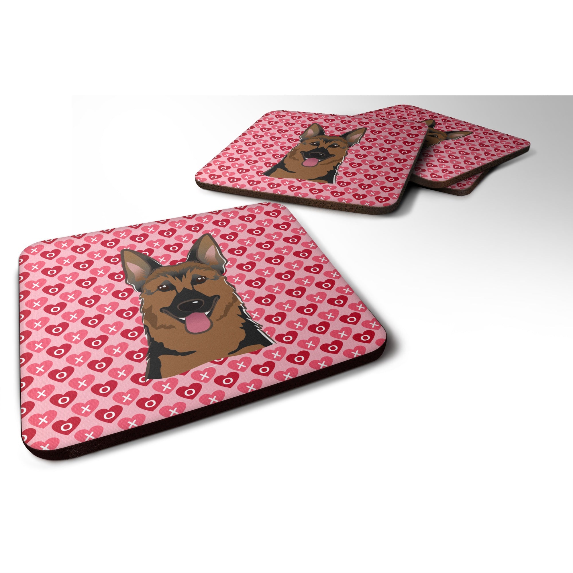 Caroline'S Treasures German Shepherd Hearts Foam Coaster Set Of 4, 3.5, Multicolor